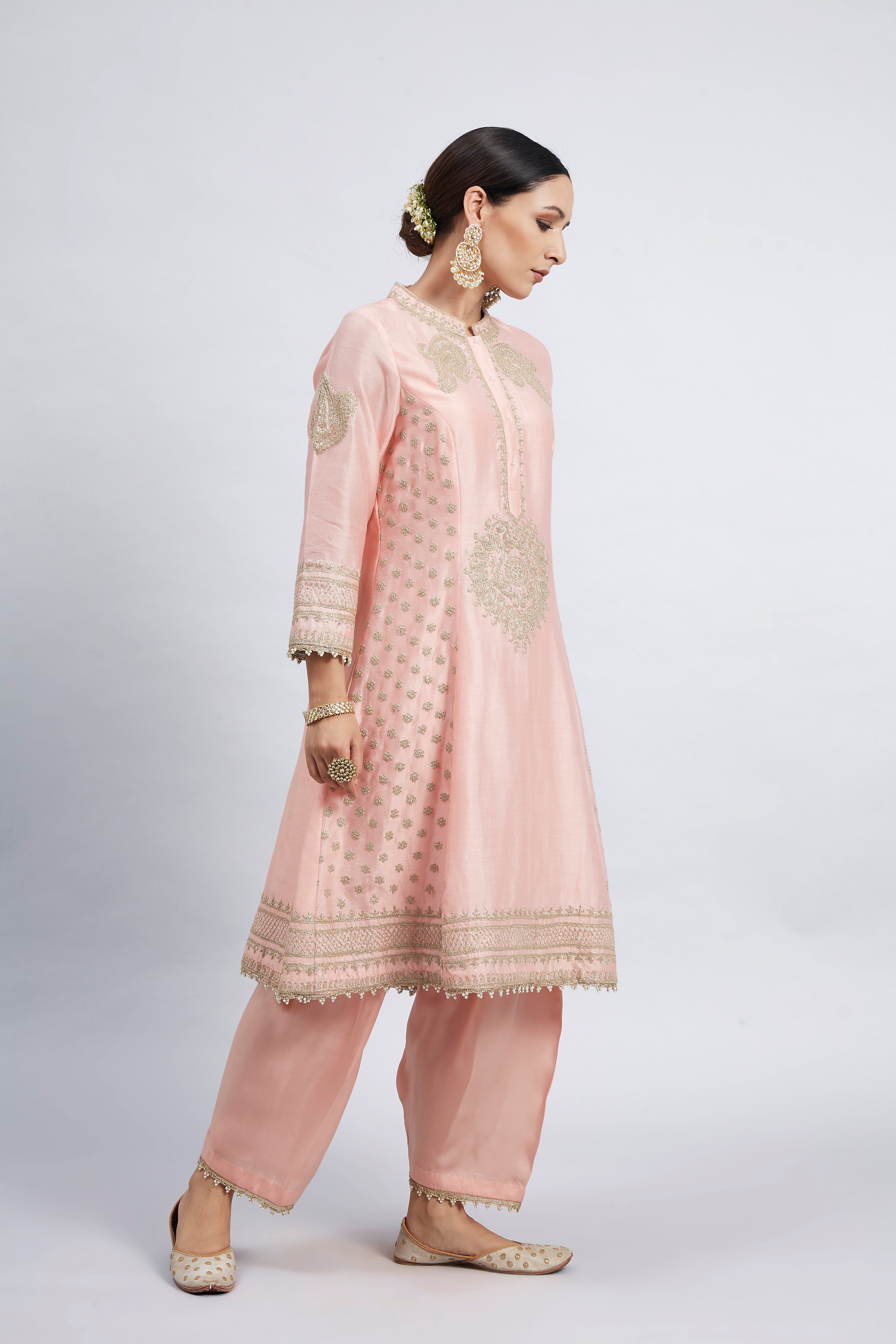 Naazira-Carnation Pink Embroidered Kurta Set