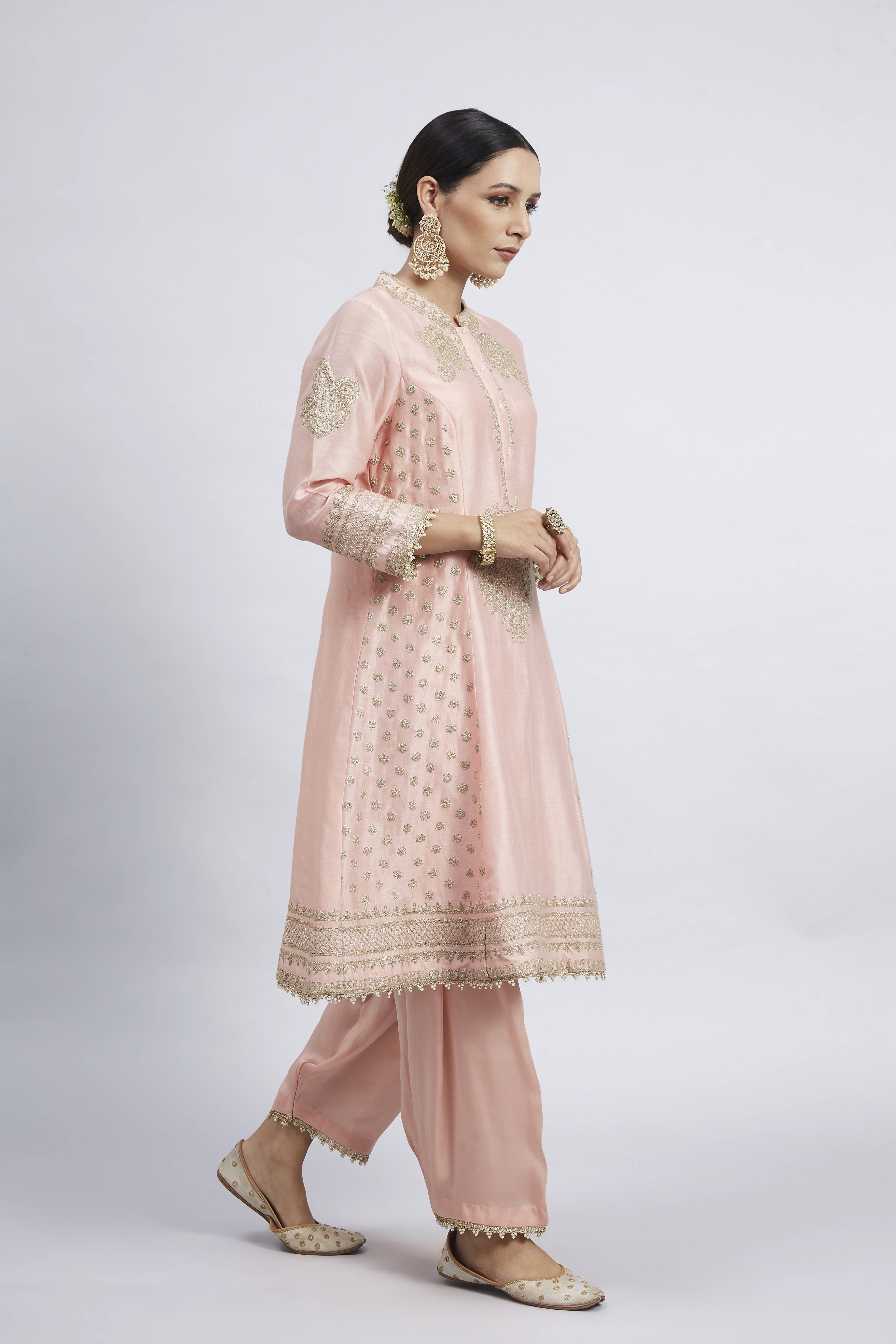 Naazira-Carnation Pink Embroidered Kurta Set