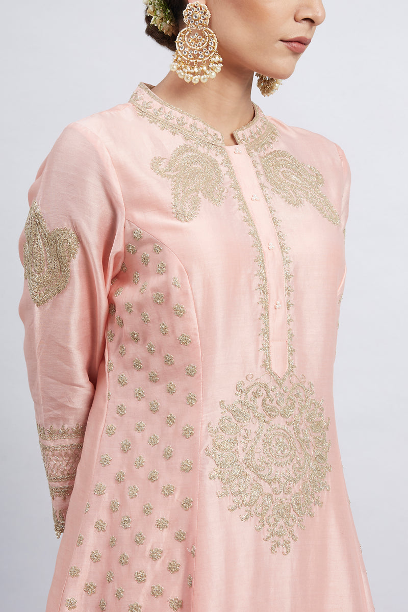 Naazira-Carnation Pink Embroidered Kurta Set