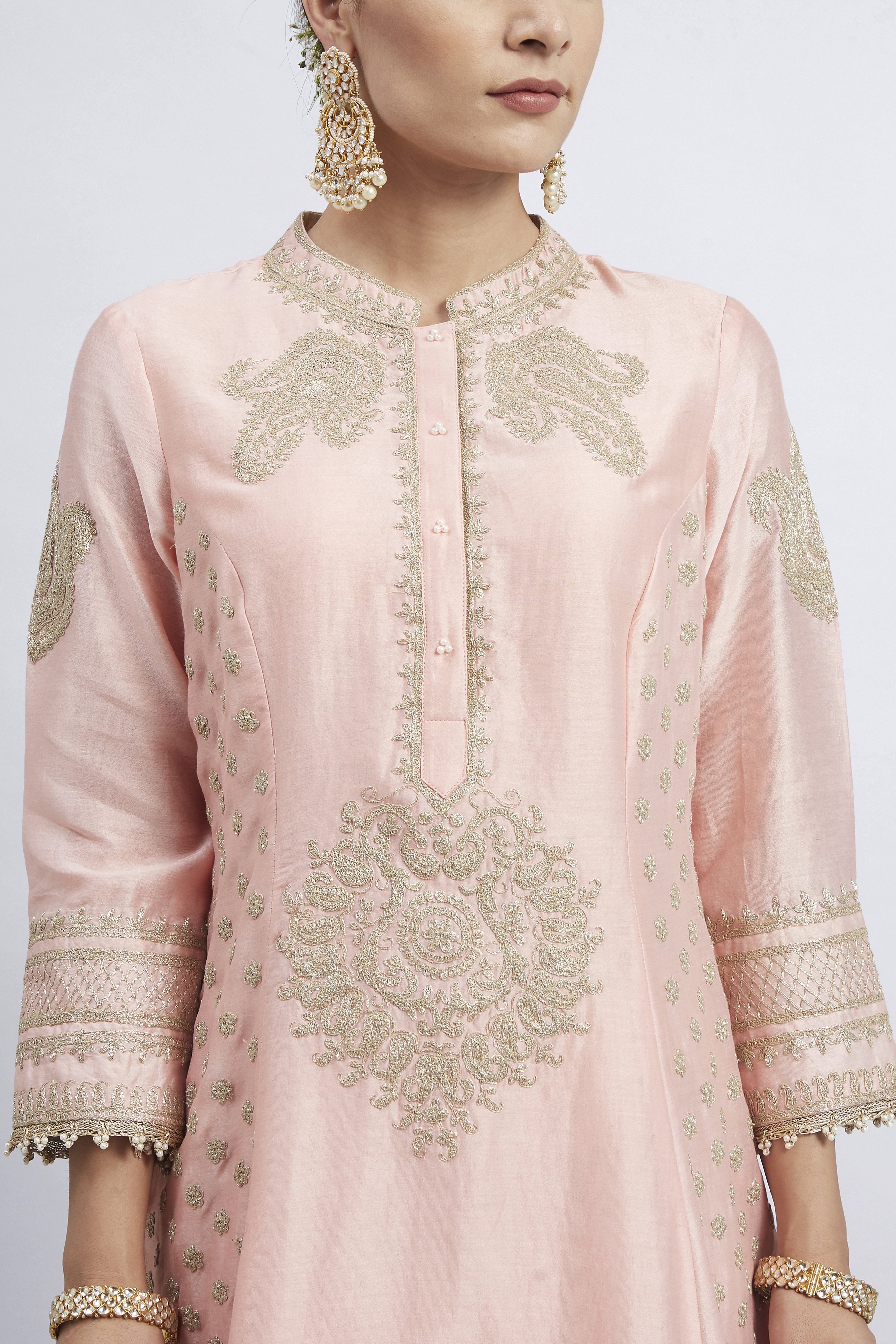 Naazira-Carnation Pink Embroidered Kurta Set