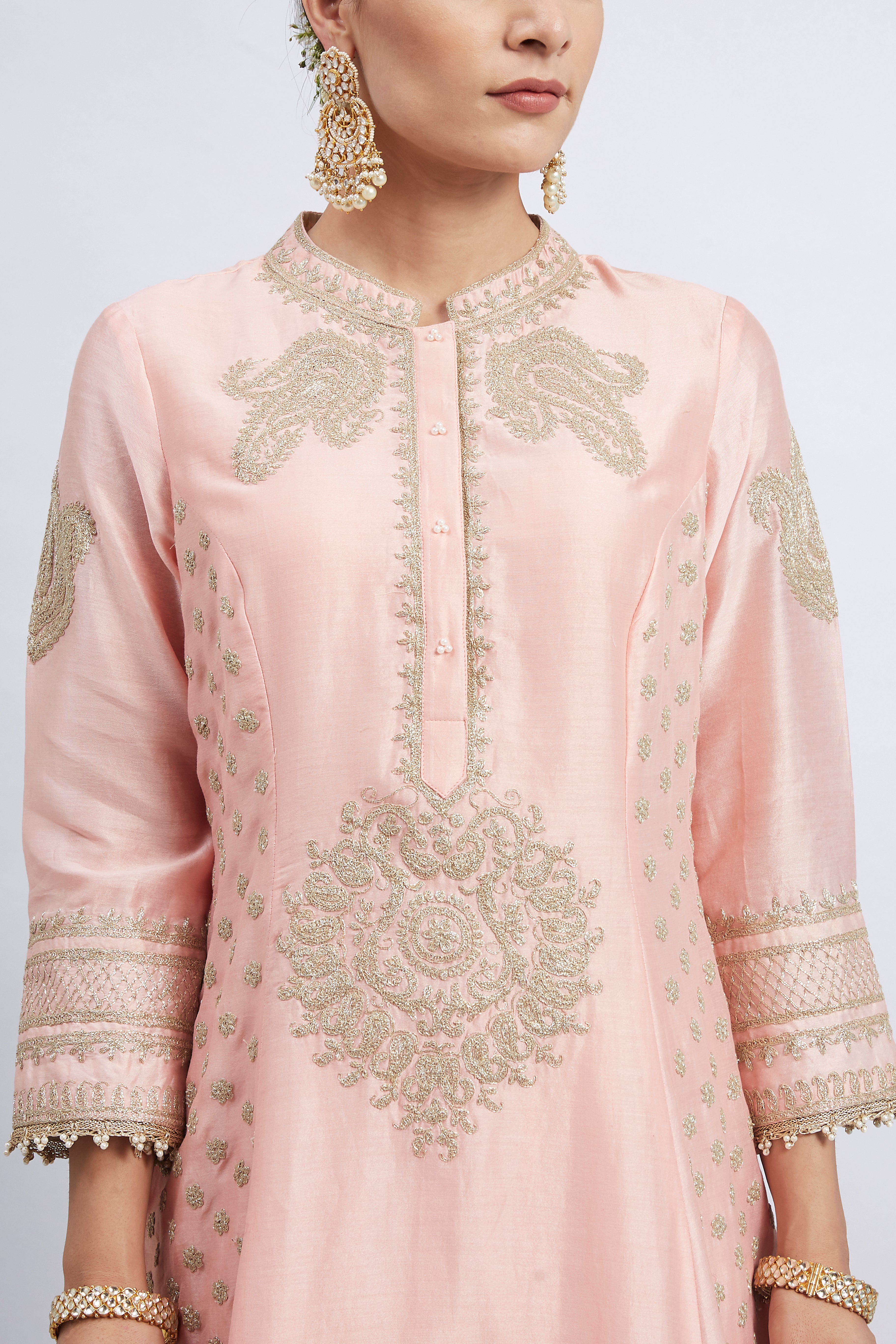 Naazira-Carnation Pink Embroidered Kurta Set