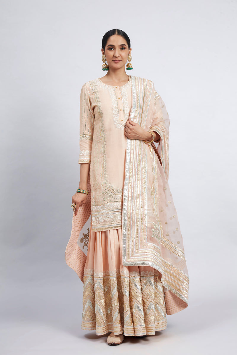 Erina - Peach Chanderi Silk Kurta and Garara Set