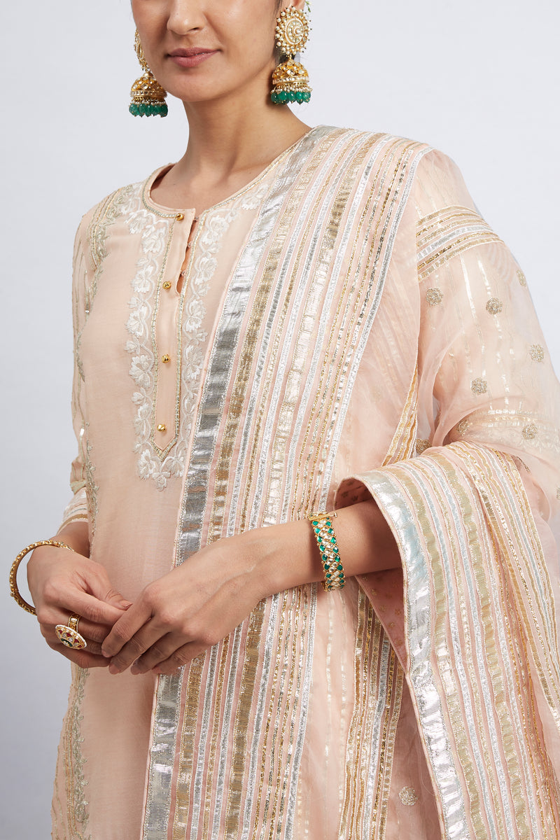 Erina - Peach Chanderi Silk Kurta and Garara Set