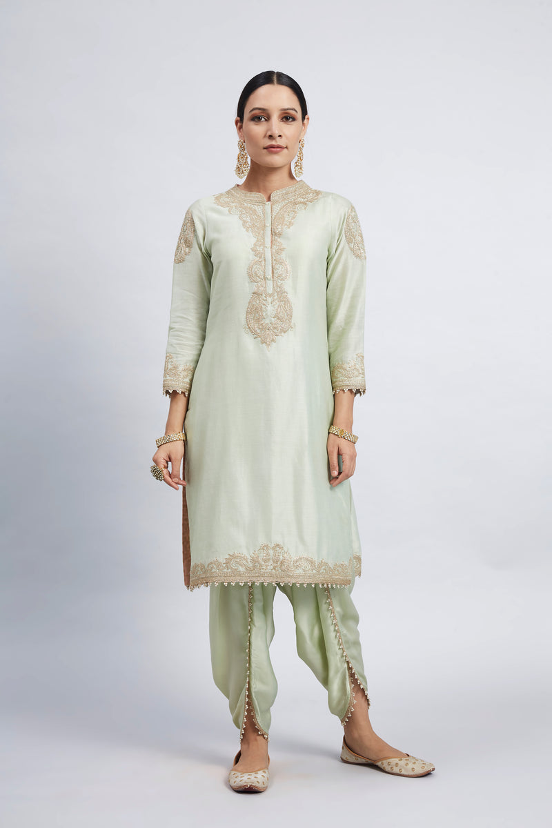 Aabisah- Mint Green Embroidered Kurta With Dhoti