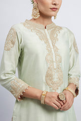 Aabisah- Mint Green Embroidered Kurta With Dhoti