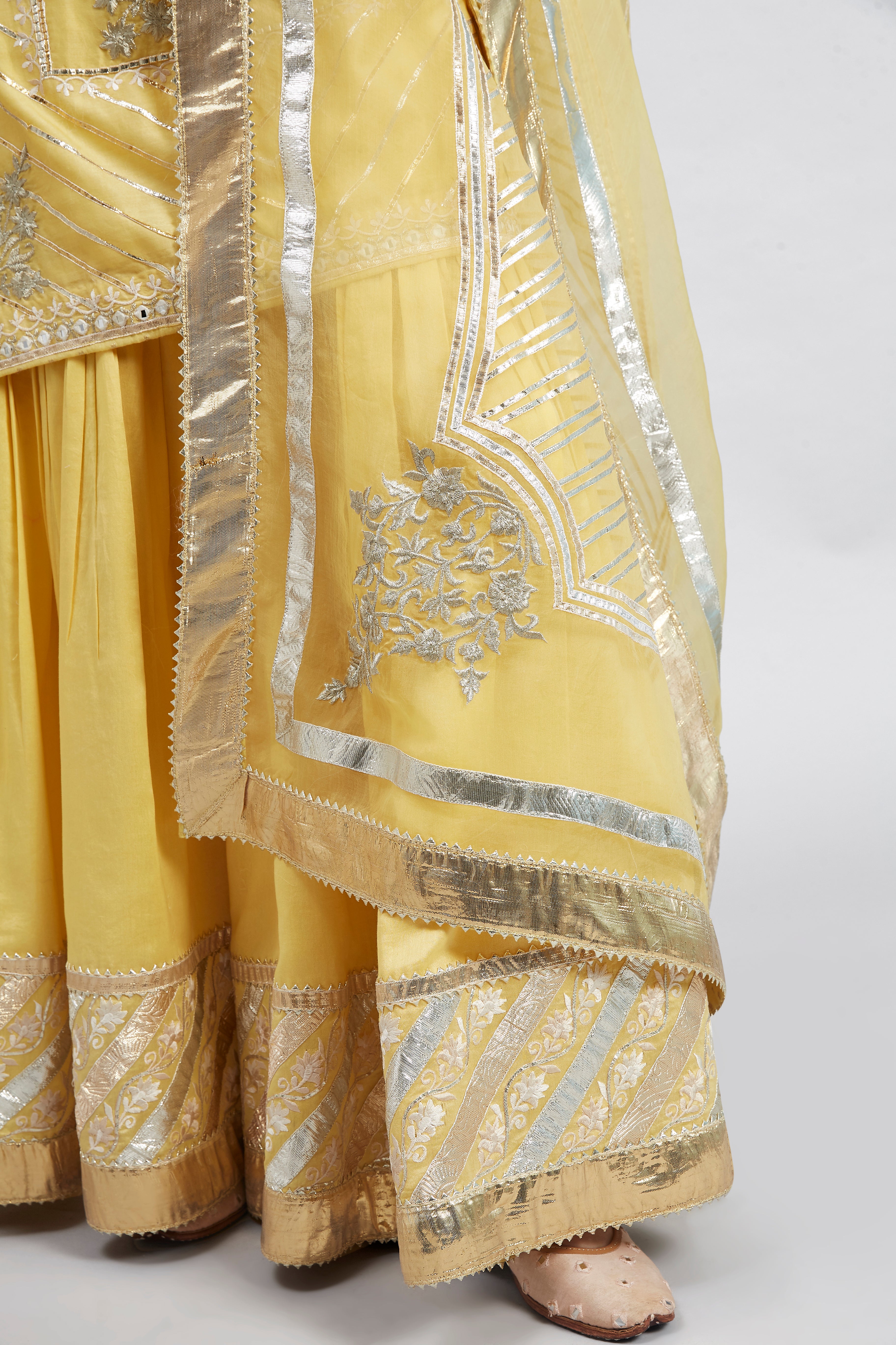 Eliza - Daffodil Yellow Chanderi Silk Kurta and Garara Set with Organza dupatta