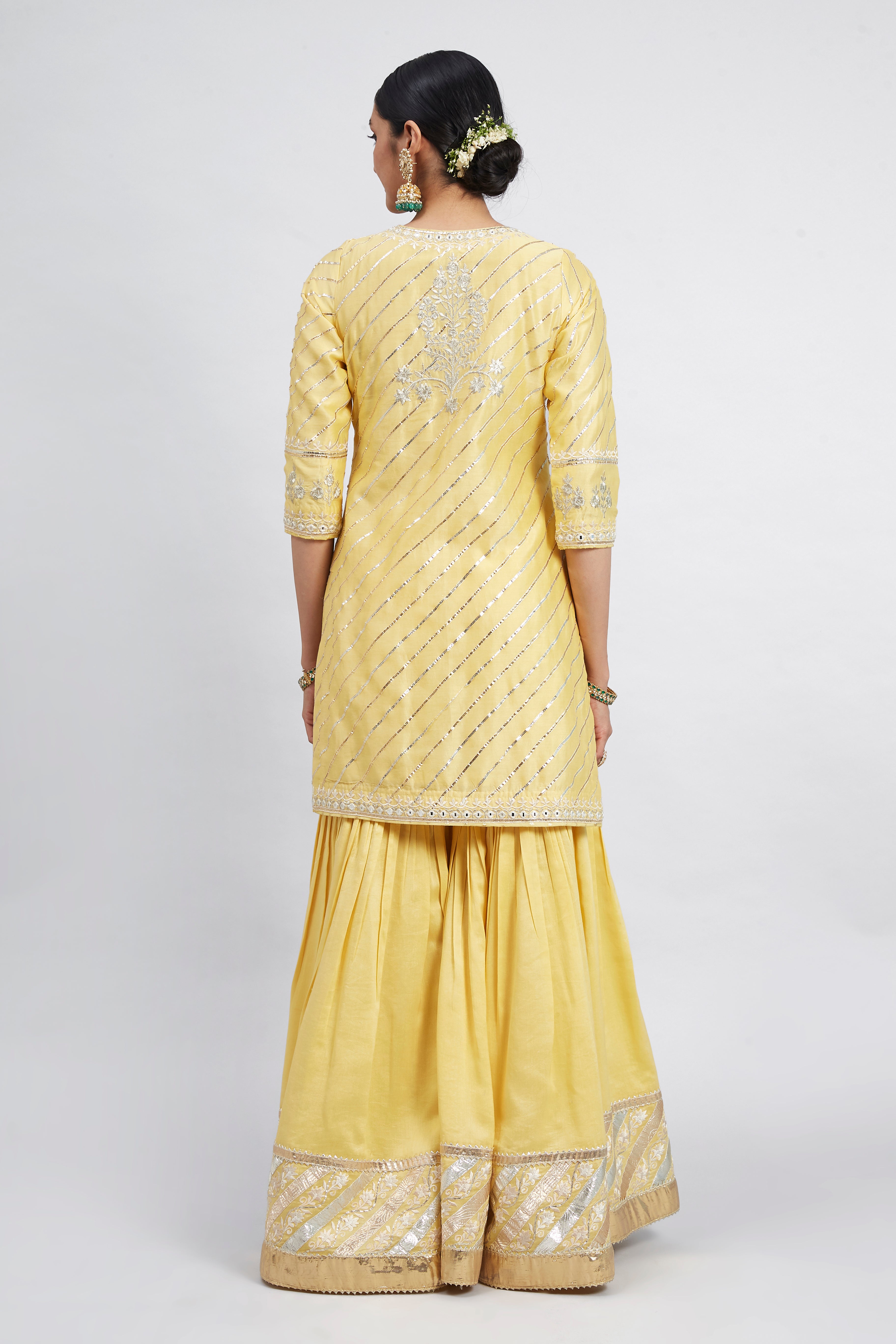 Eliza - Daffodil Yellow Chanderi Silk Kurta and Garara Set with Organza dupatta