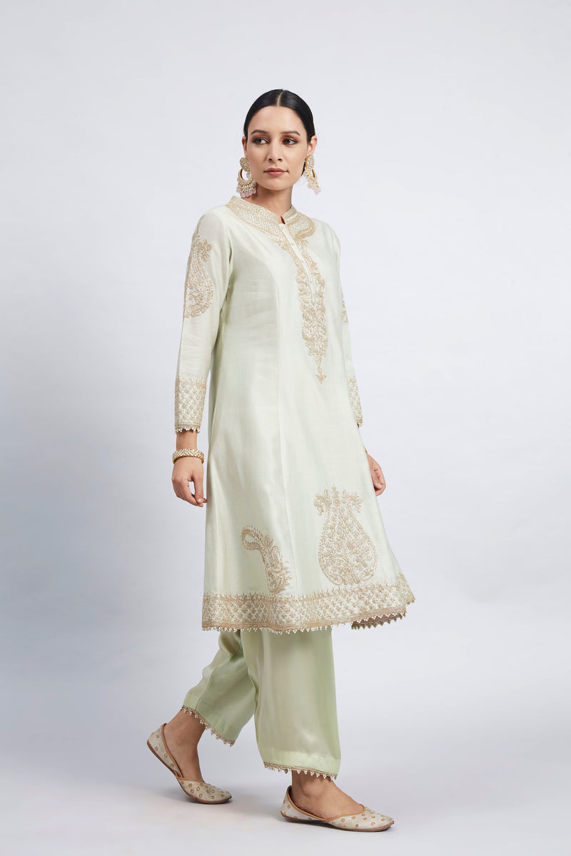 Rabhya- Mint Green Tilla Embroidered Kurta Set