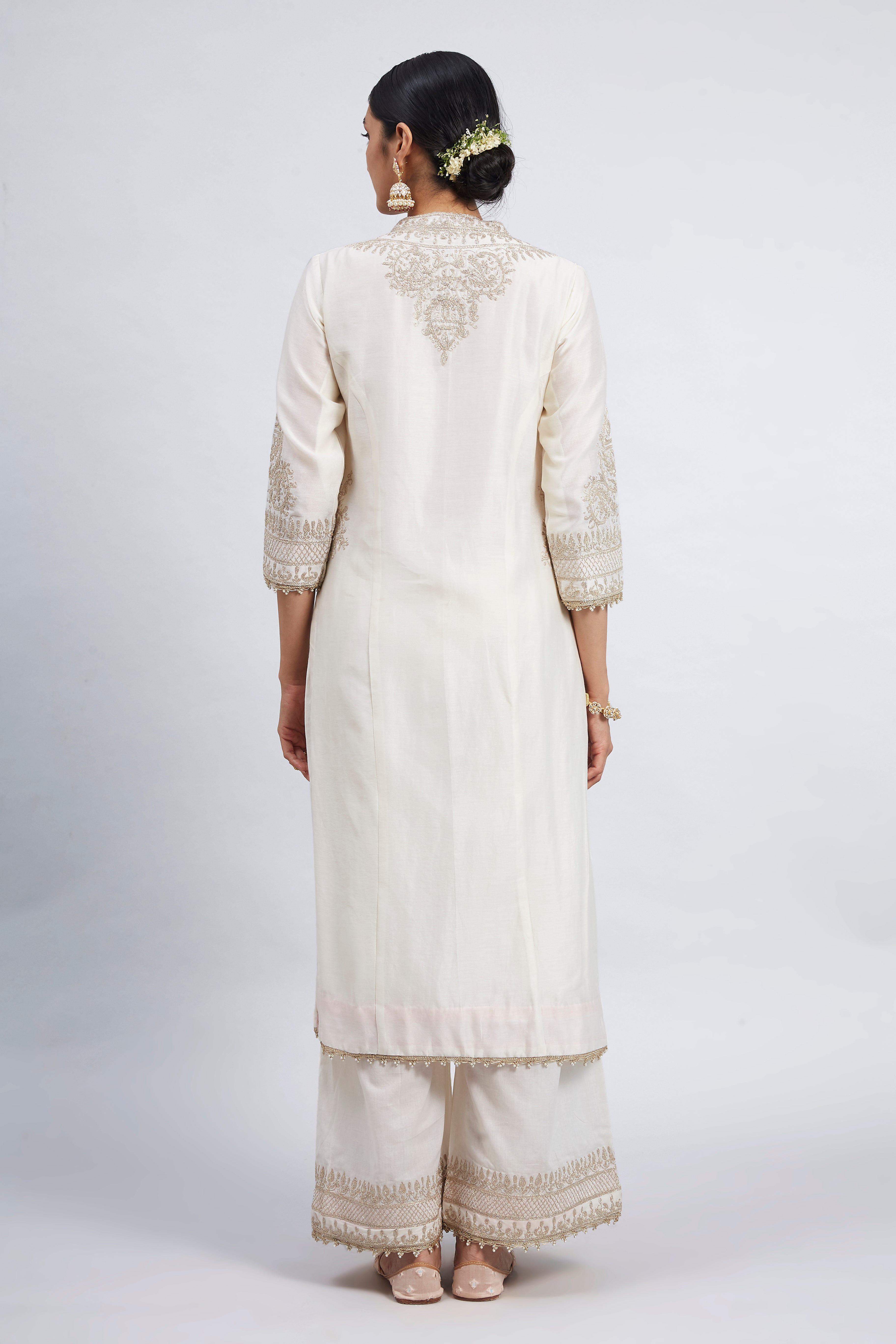 Aadah- White Princess-Cut Long Kurta Set