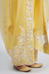 Kaina- Daffodil Yellow Pure chanderi silk embroidered ensemble