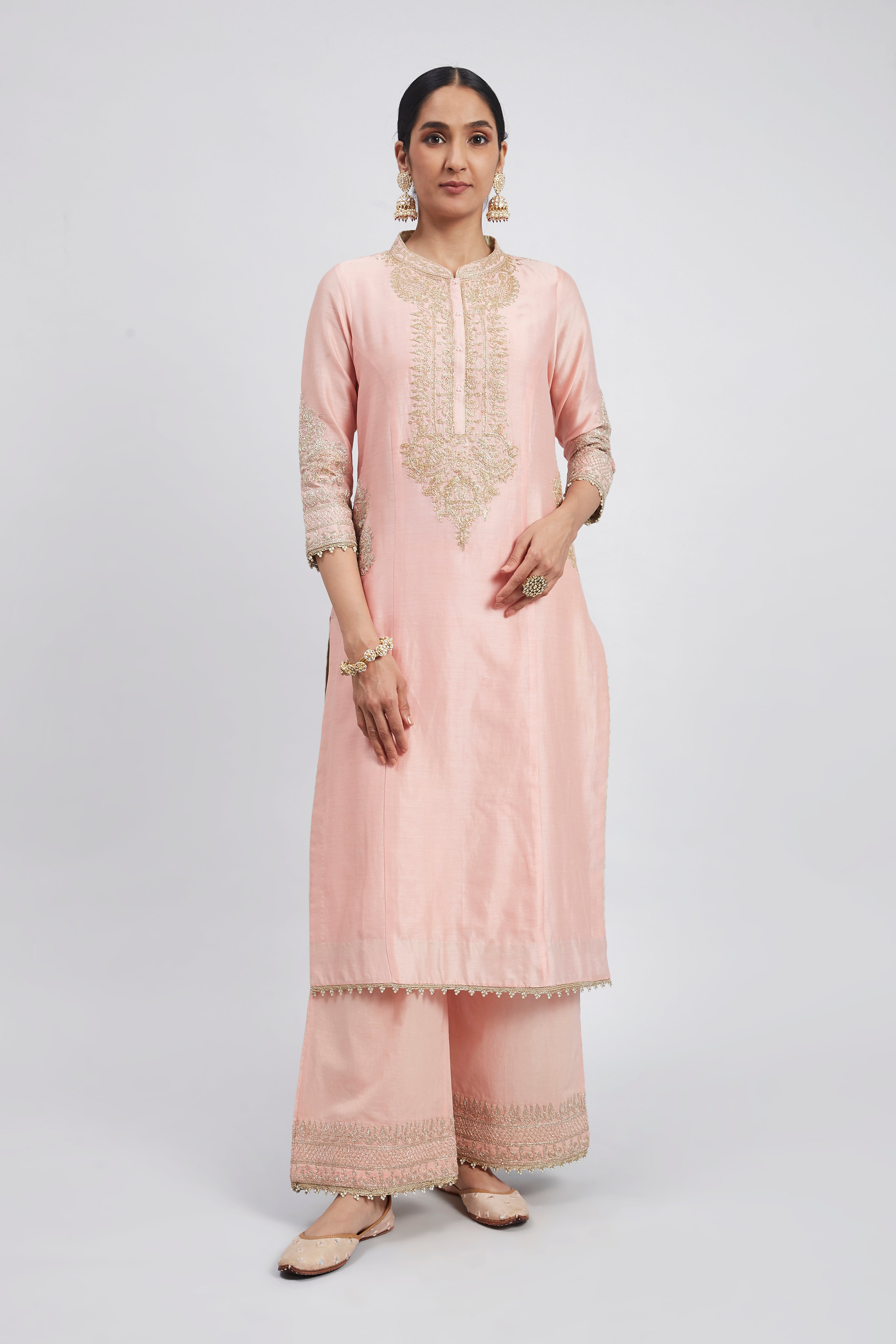 Aadah- Blush Pink Princess-Cut Long Kurta Set