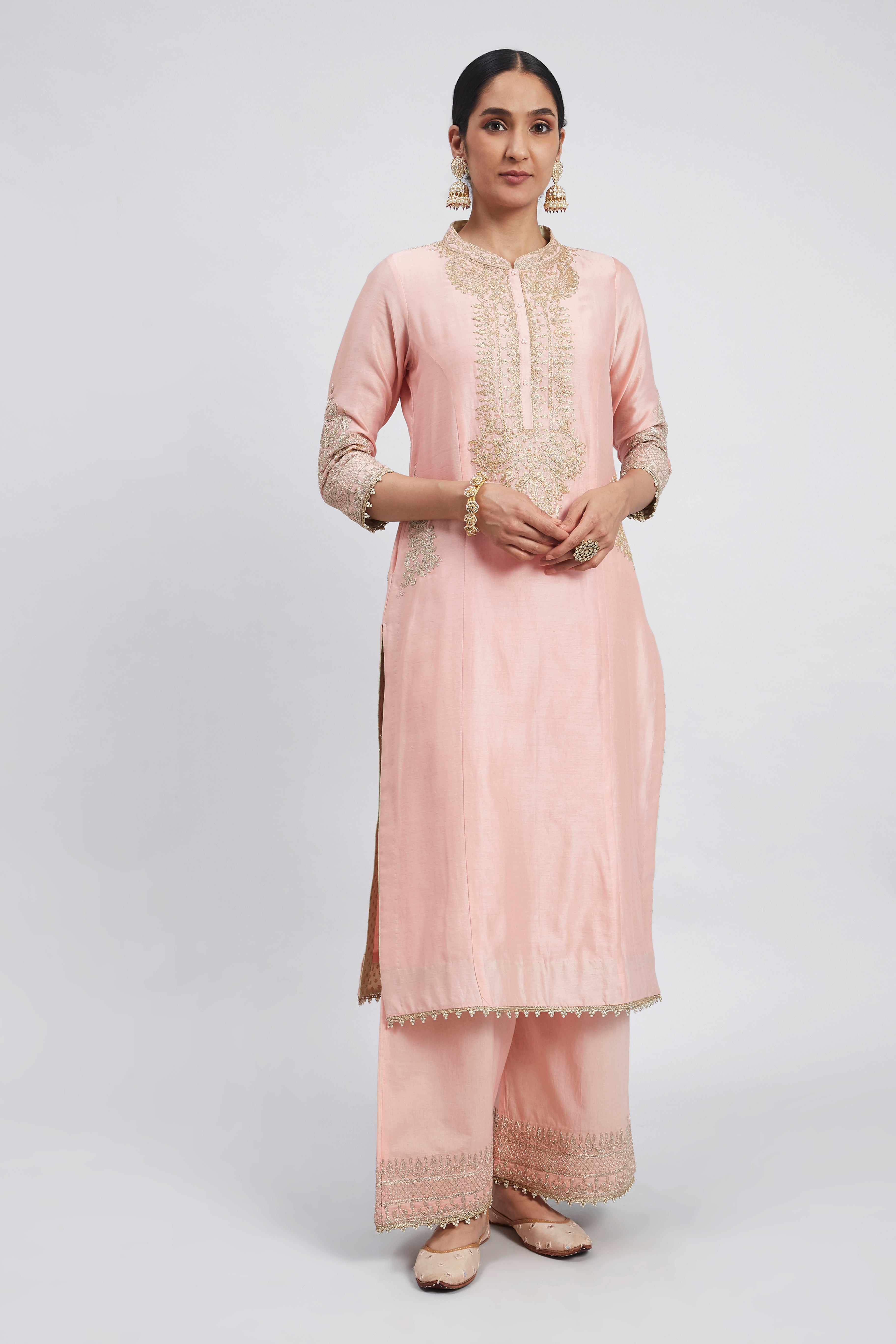 Aadah- Blush Pink Princess-Cut Long Kurta Set