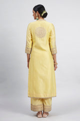 Aadirah- Daffodil Yellow Embroidered Kurta Set With Side Pockets
