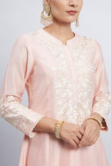 Kaina- Soft Pink Pure chanderi silk Parsi-gara embroidered ensemble