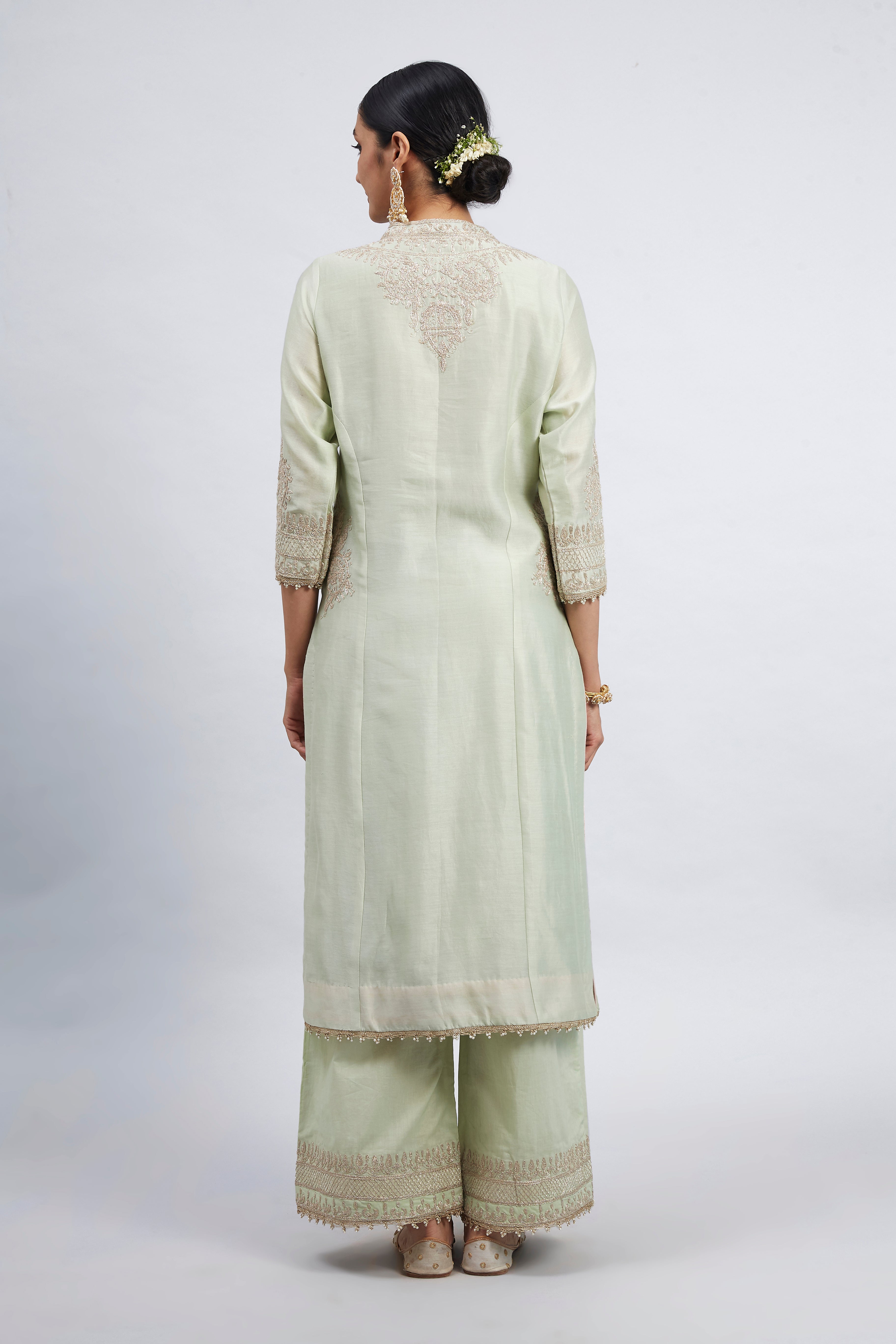 Aadah- Mint Green Embroidered Princess-Cut Kurta Set