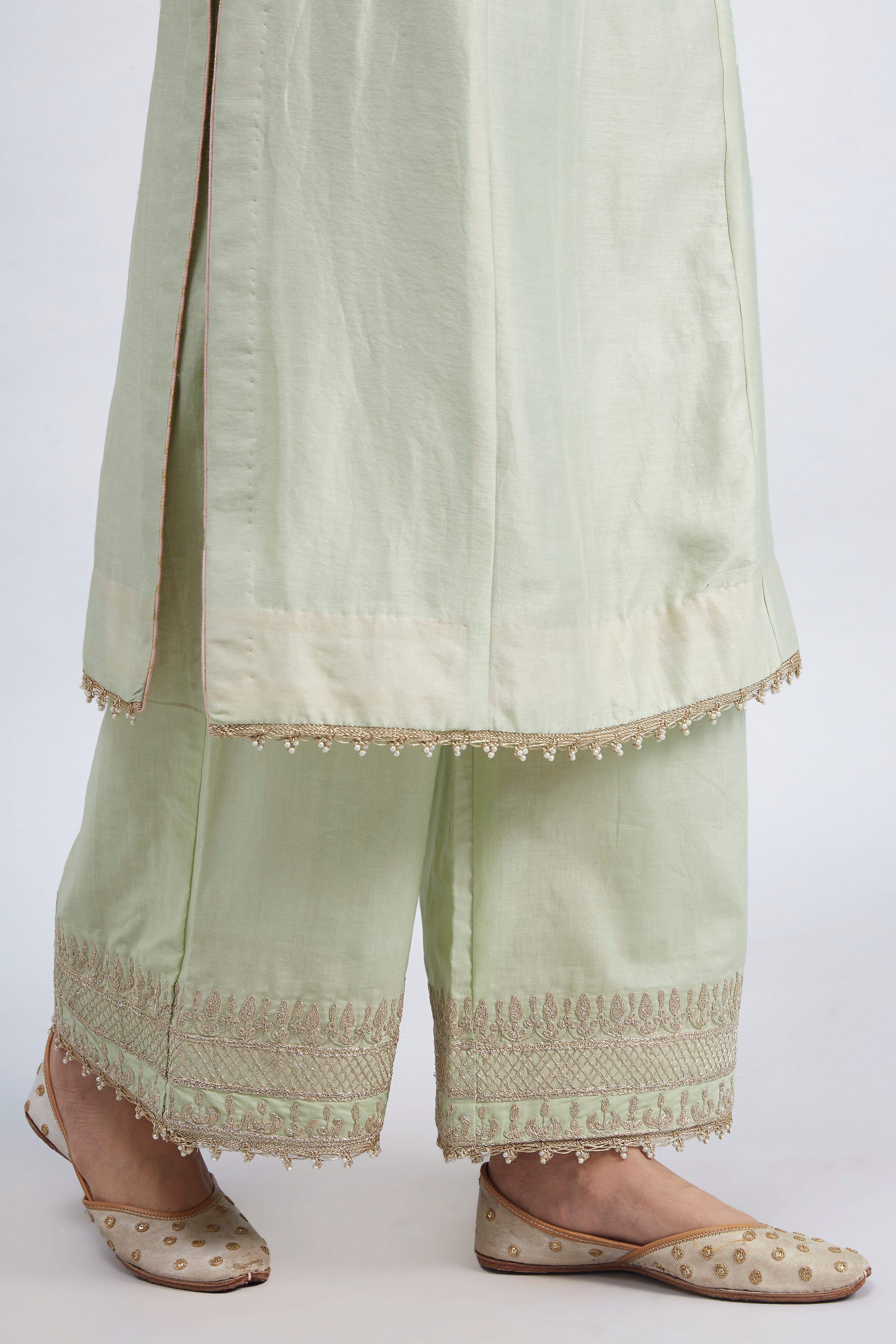 Aadah- Mint Green Embroidered Princess-Cut Kurta Set