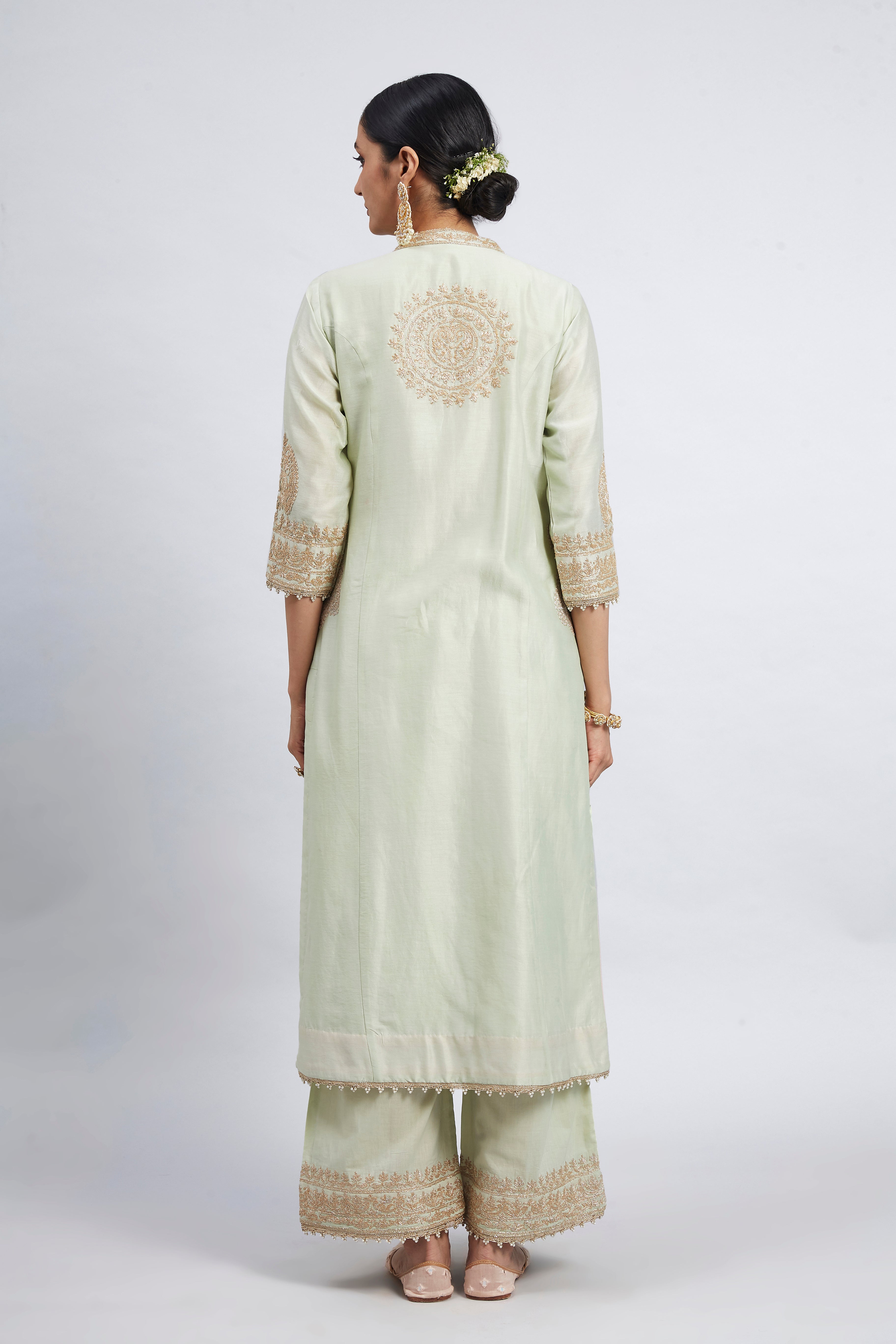 Aadirah- Mint Green Princess-Cut Long Kurta Set