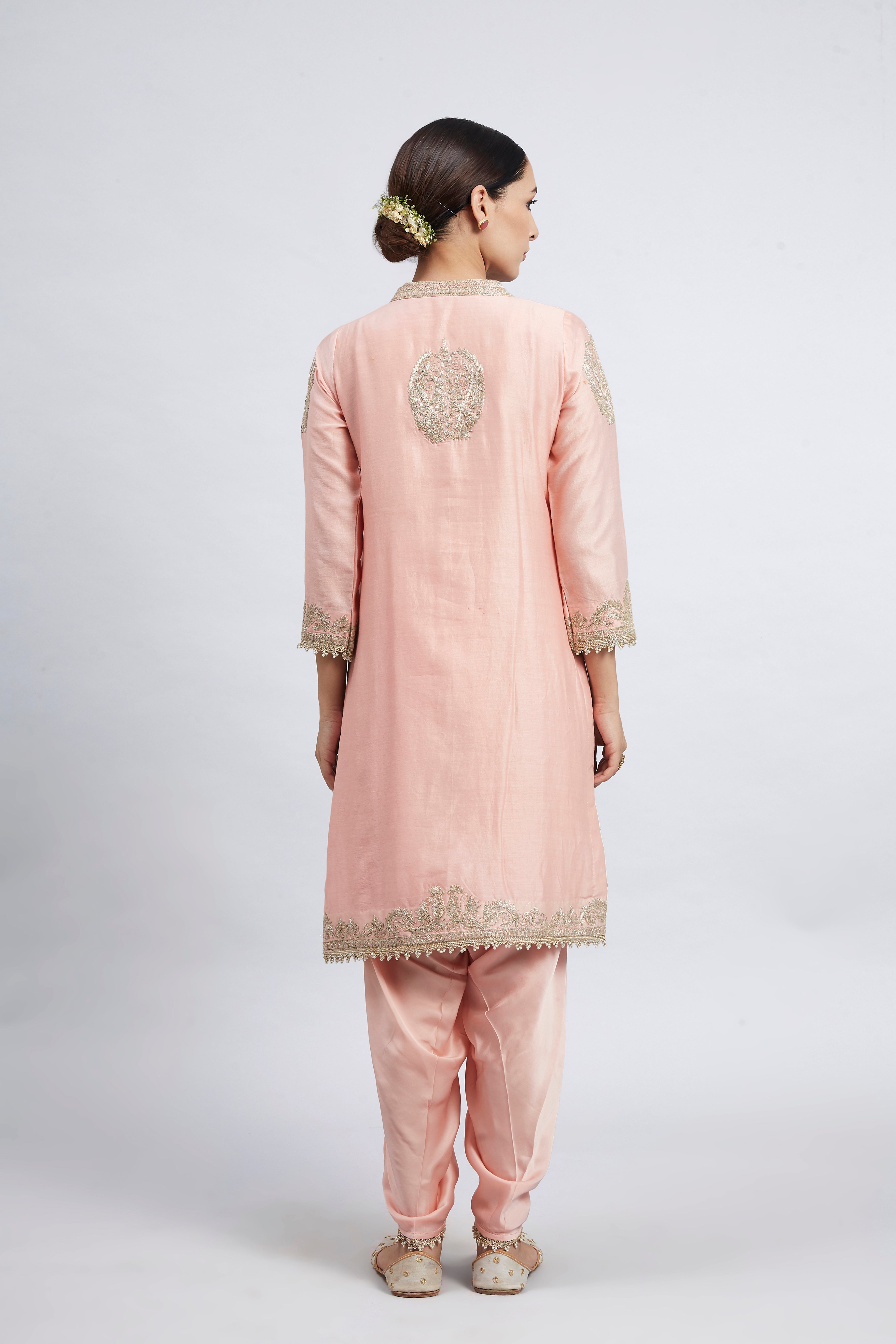 Aabisah- Carnation Pink Embroidered Kurta With Dhoti