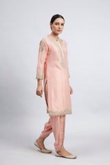 Aabisah- Carnation Pink Embroidered Kurta With Dhoti