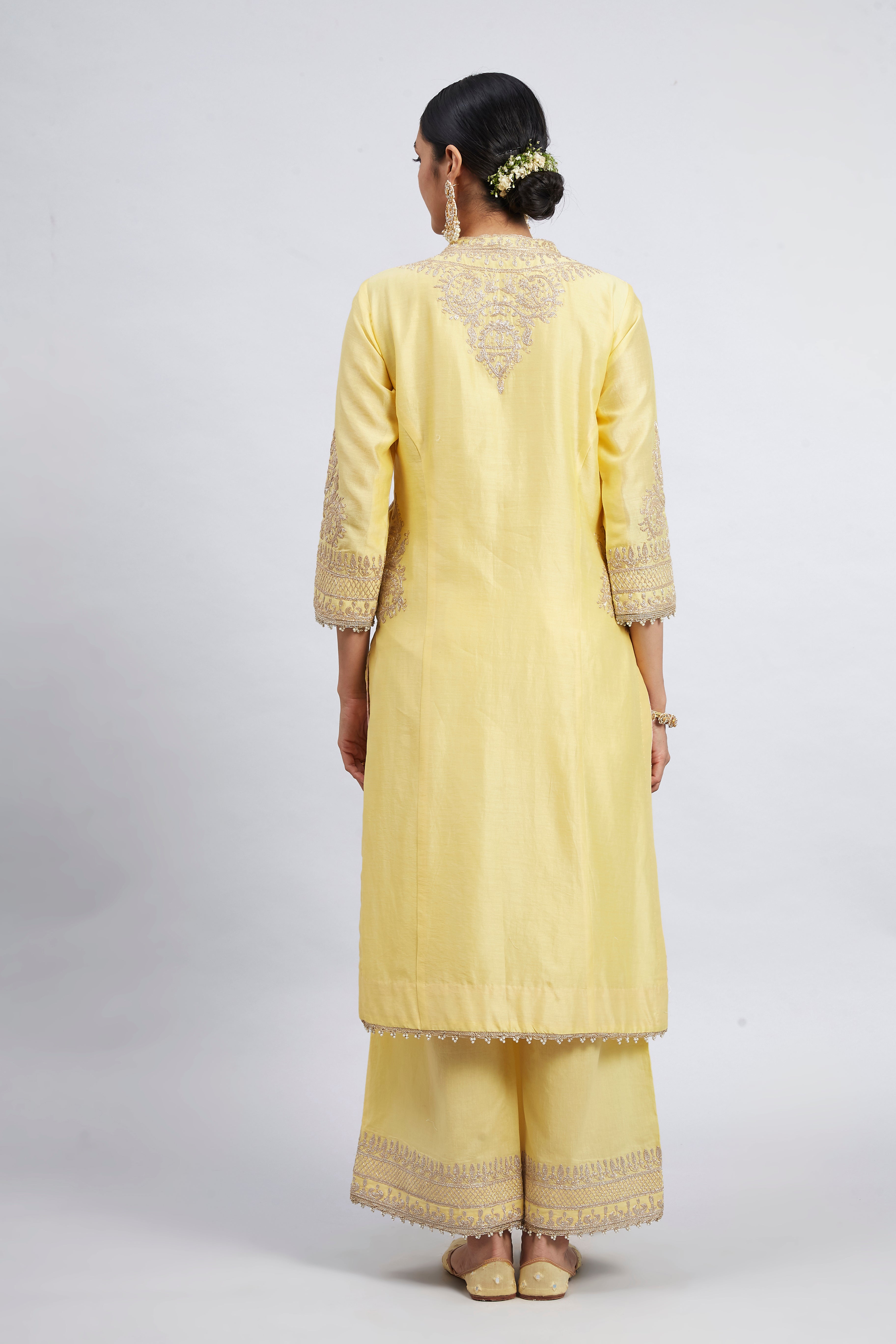 Aadah- Light Yellow Princess-Cut Long Kurta Set