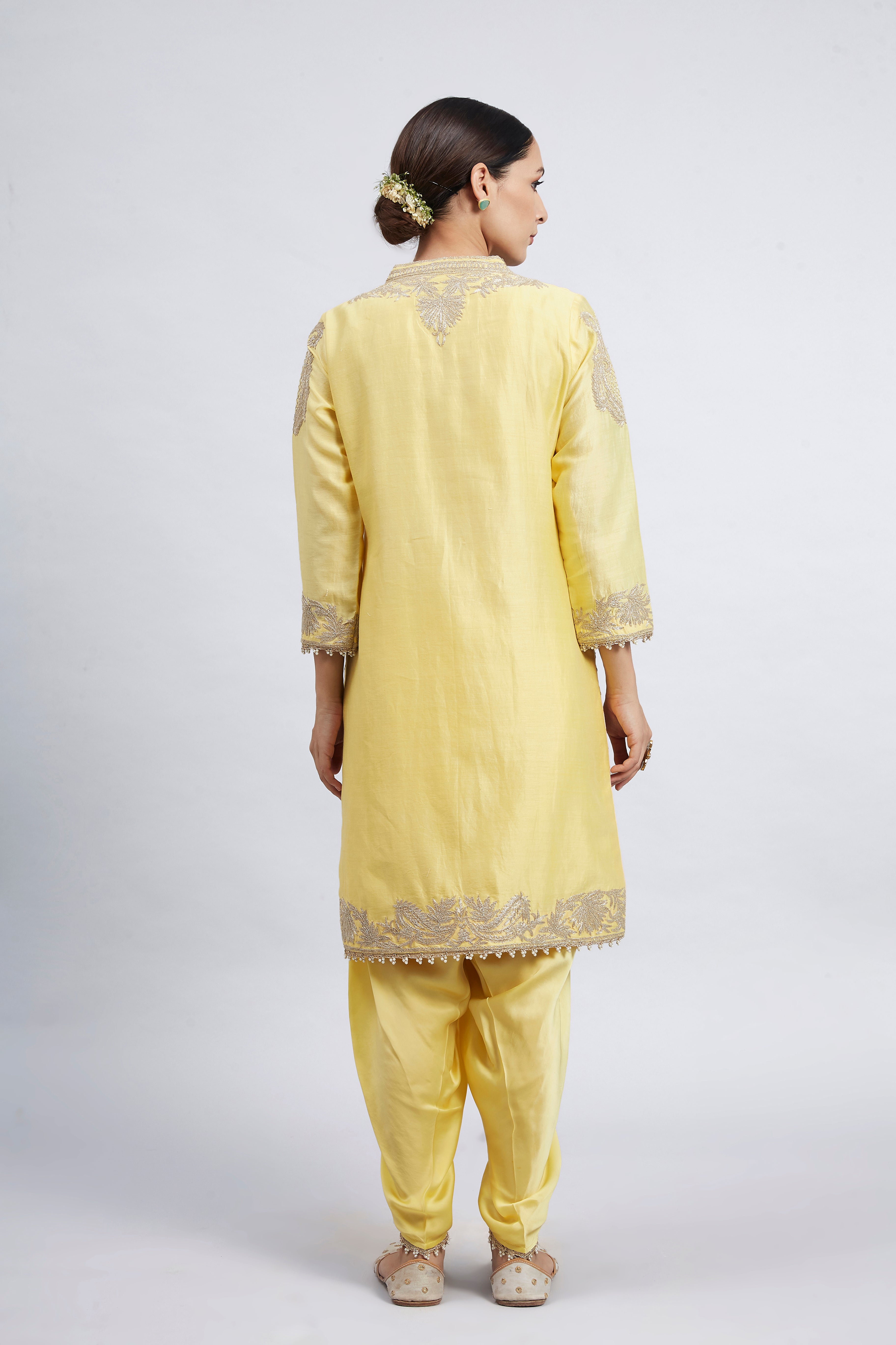 Aabish- Daffodil Yellow Pearl Embroidered Kurta Set