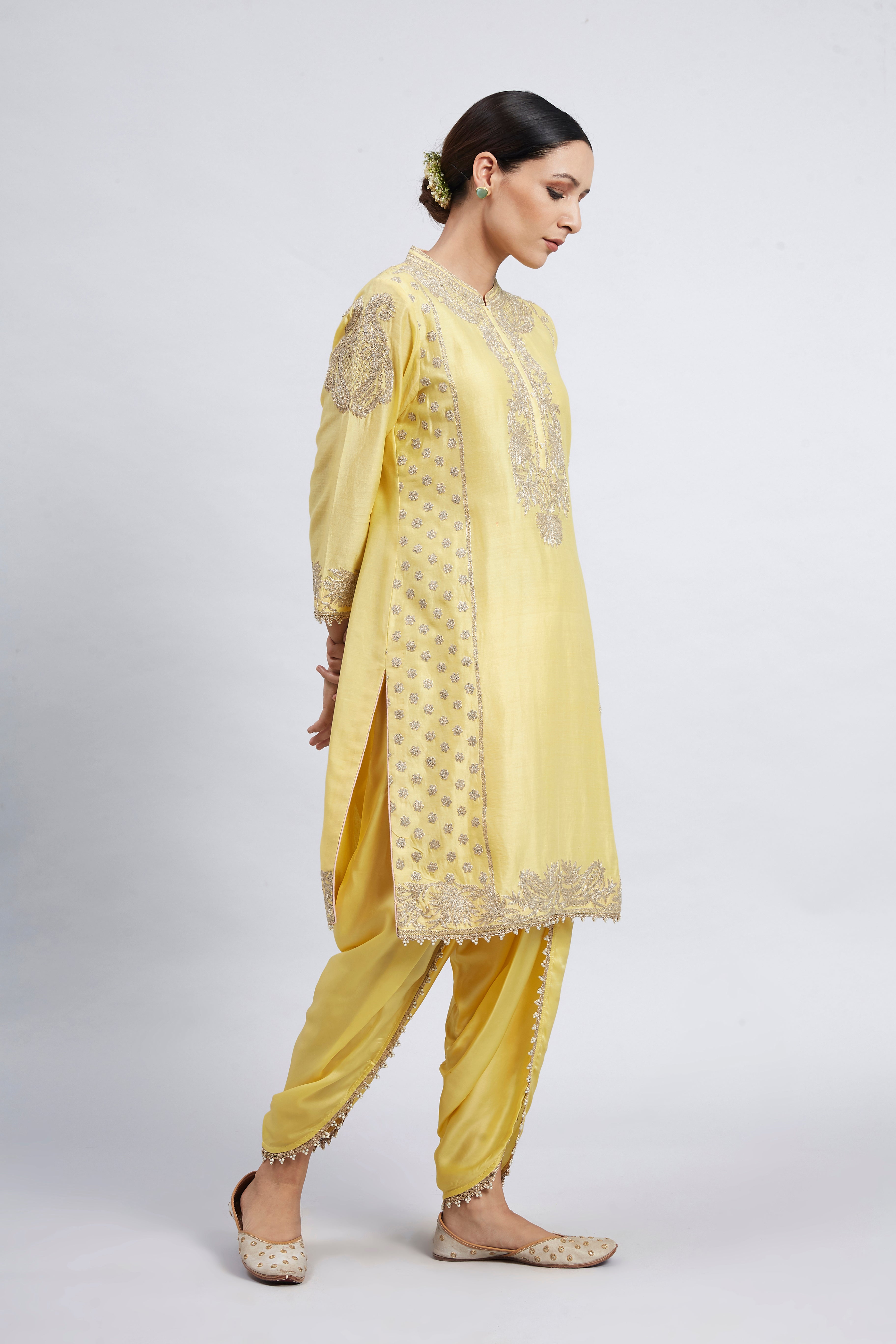 Aabish- Daffodil Yellow Pearl Embroidered Kurta Set