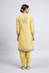 Aabisah- Daffodil Yellow Embroidered Kurta With Dhoti