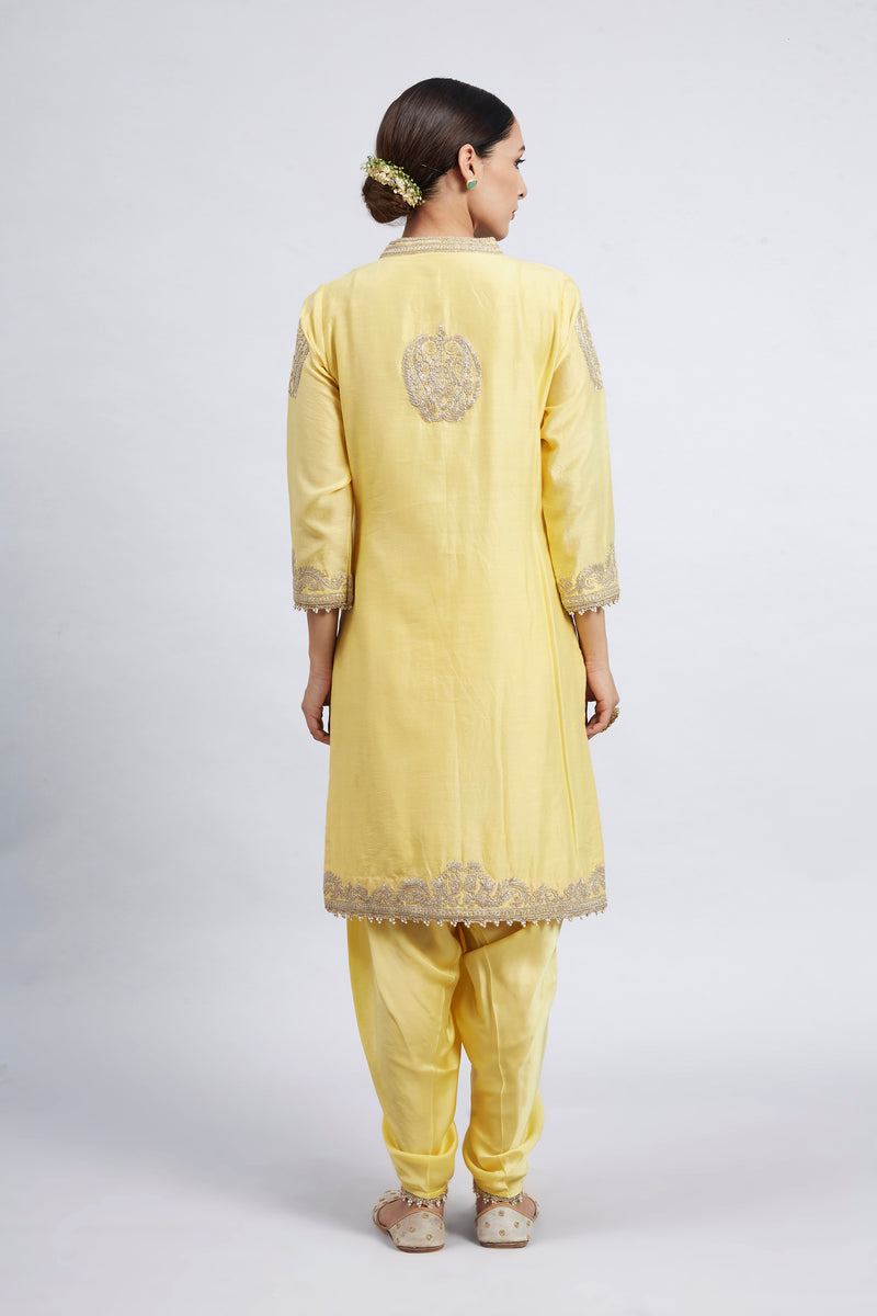 Aabisah- Daffodil Yellow Embroidered Kurta With Dhoti