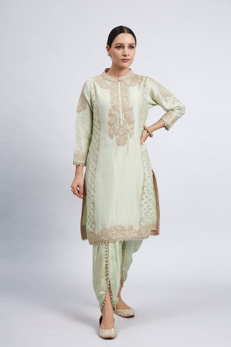 Aabish- Mint Green Tilla Embroidered Kurta Set