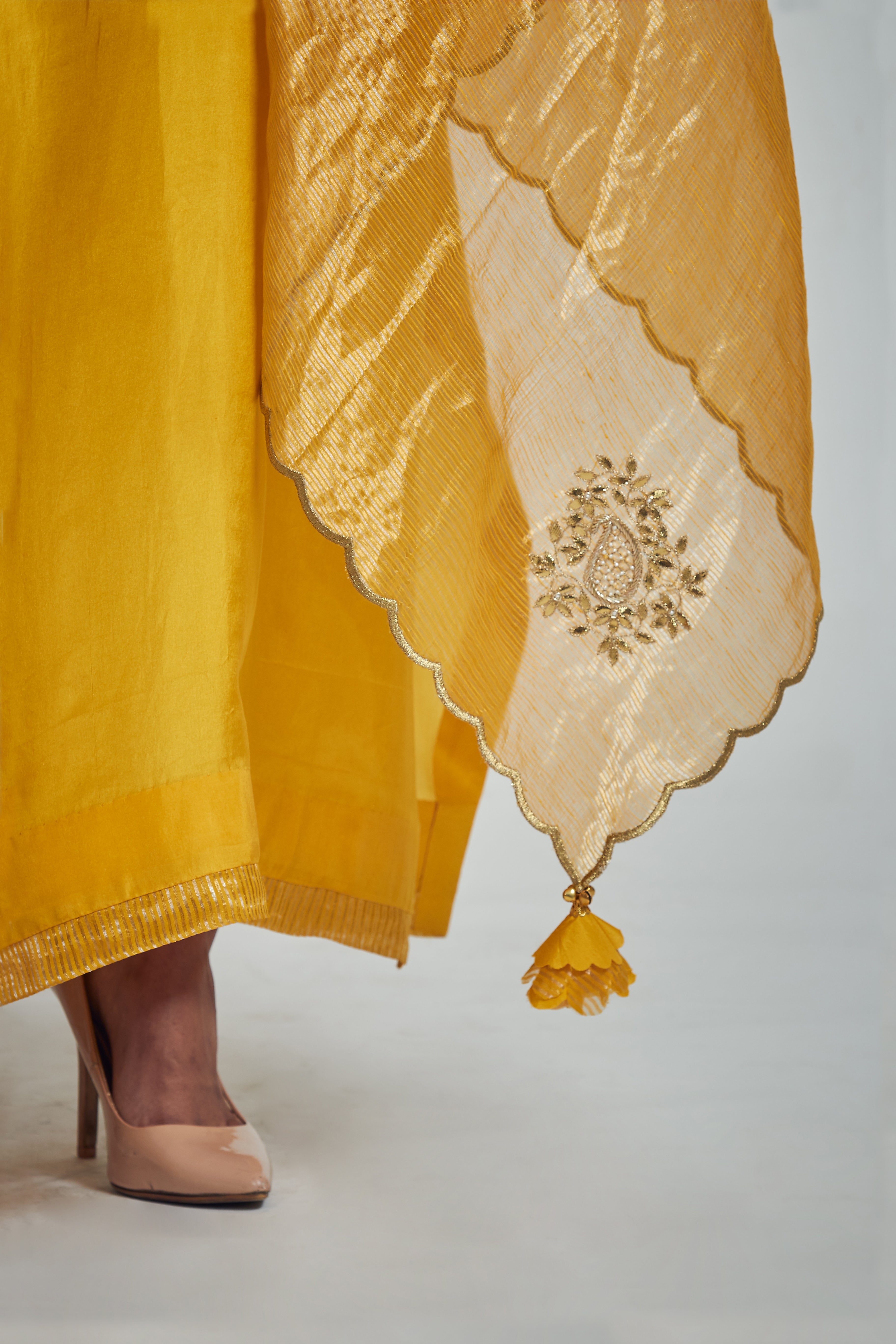 Ruksha- Happy mustard silk tissue organza scarf