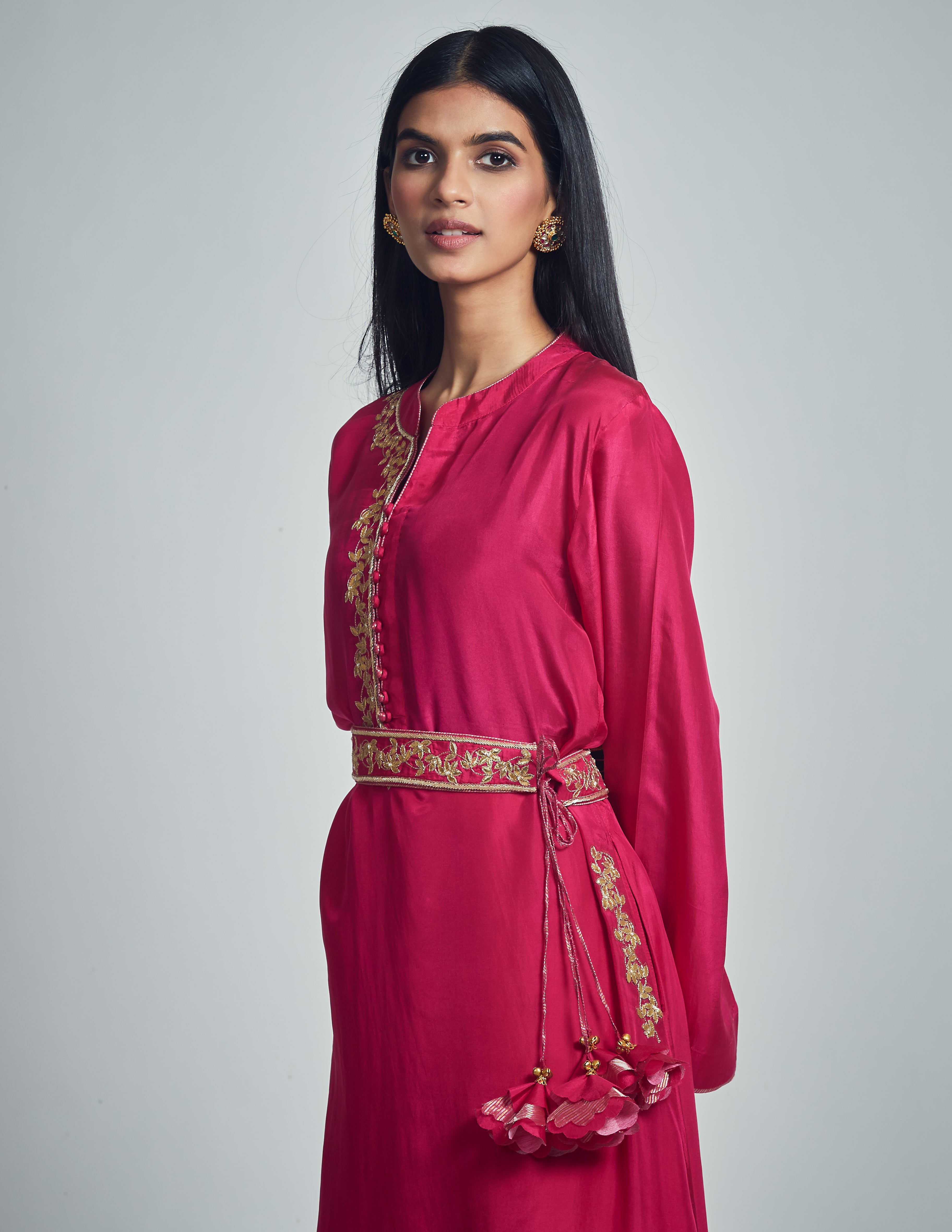 Nyasia- Pink Habutai silk and chanderi silk Chauga