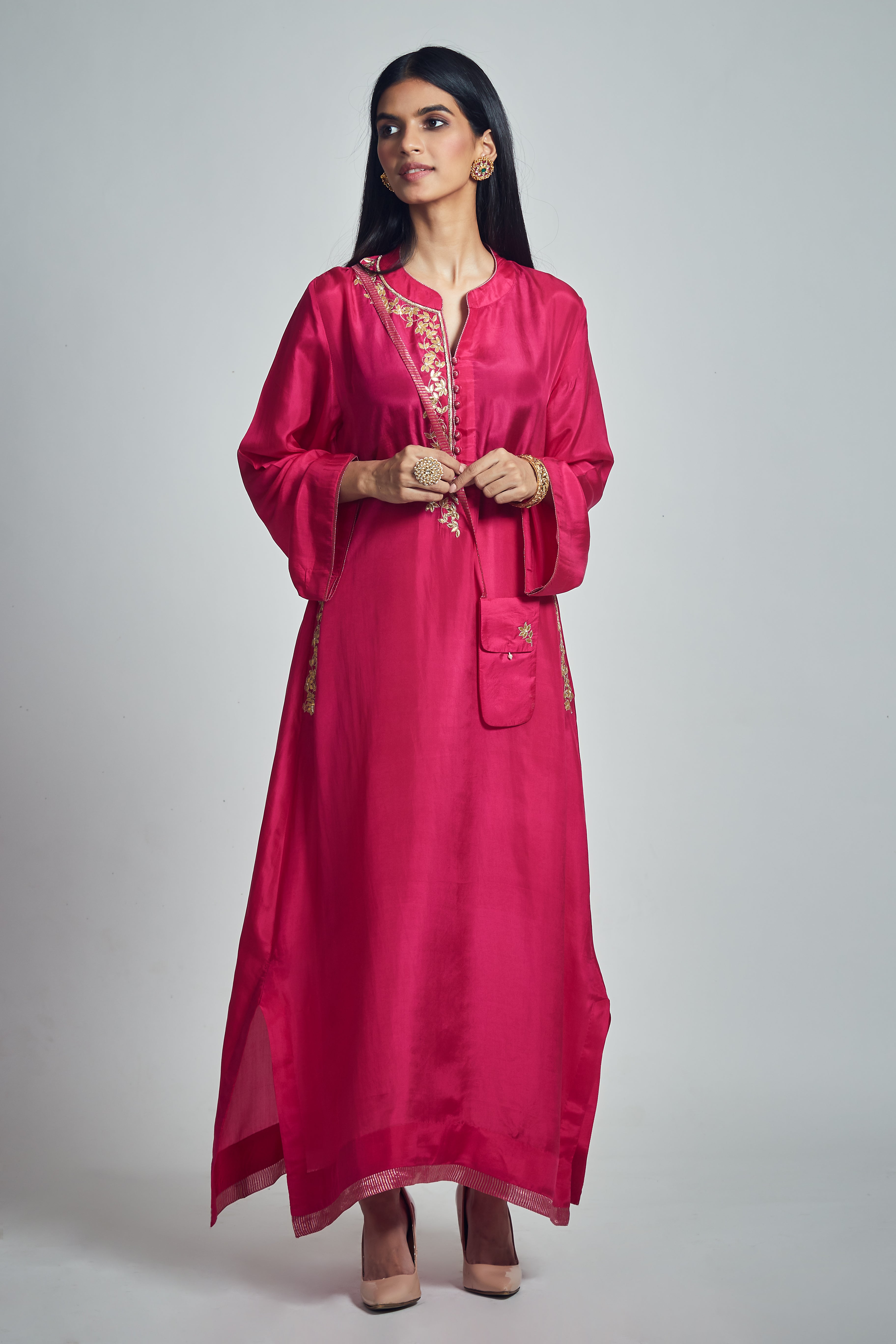 Nyasia- Pink Habutai silk and chanderi silk Chauga