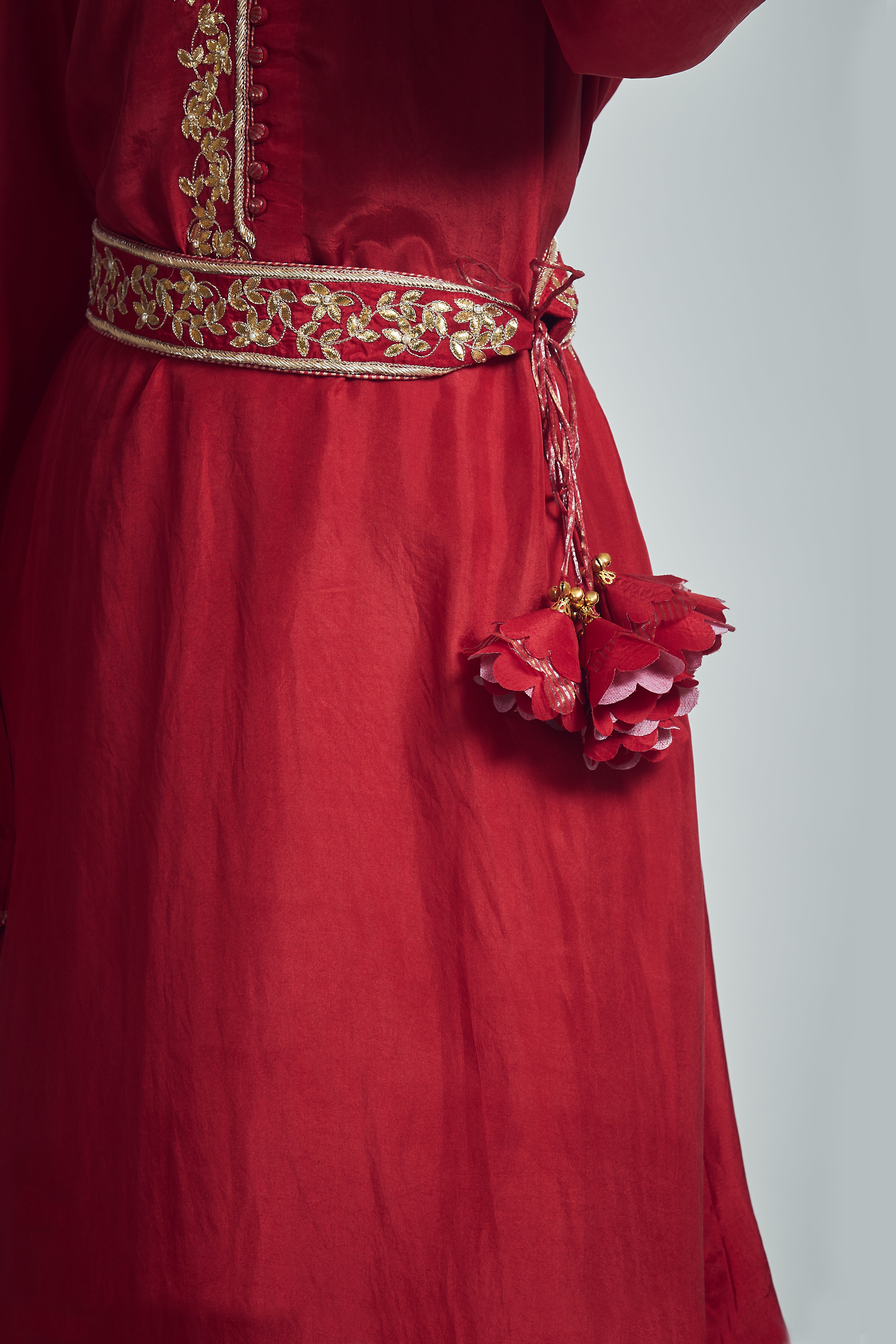 Sameenah- Deep red Habutai silk waist belt