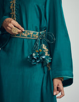 Nyasia- Emerald green Habutai silk embroidered chauga