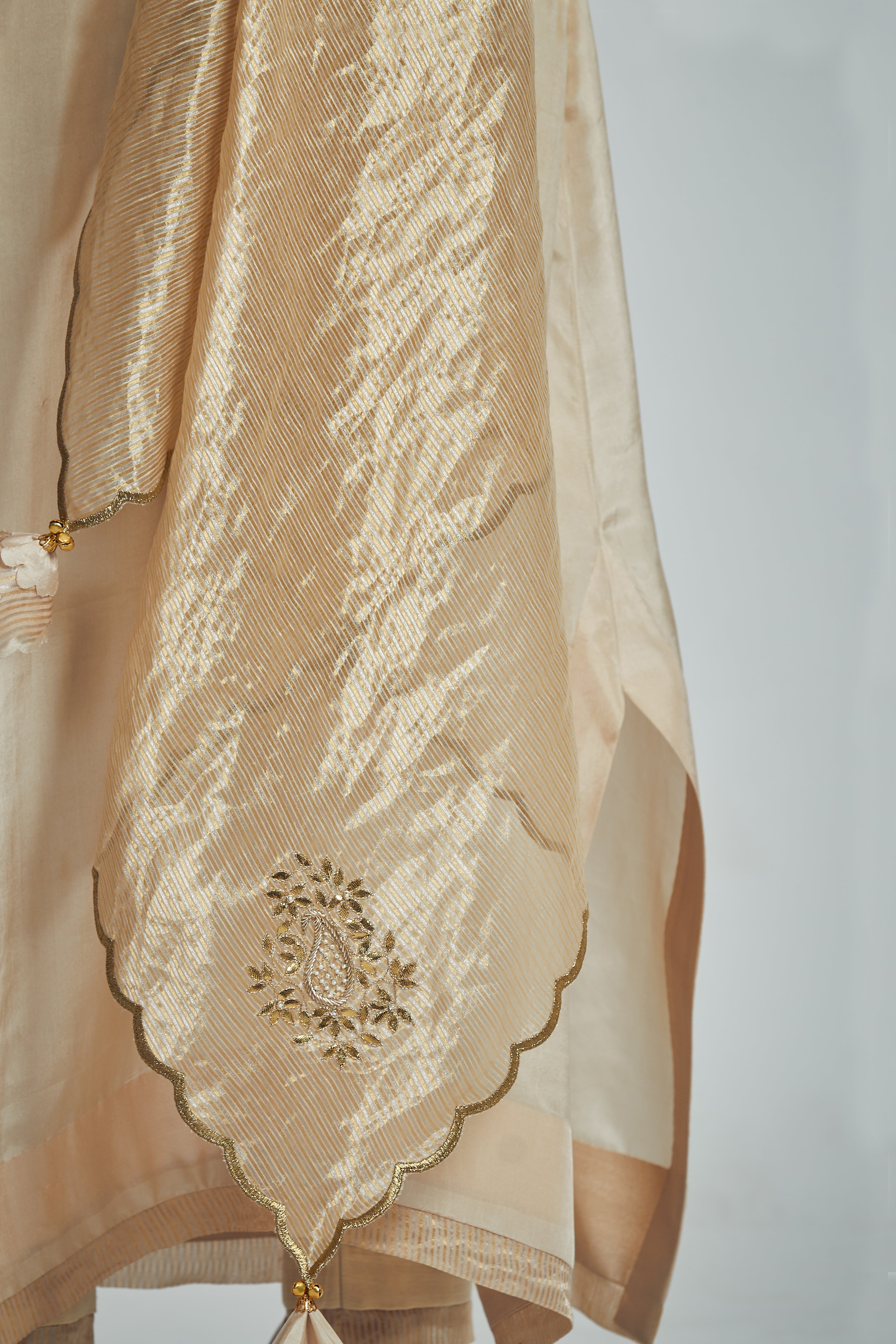 Ruksha- Soft Beige Silk Tissue Organza Scarf