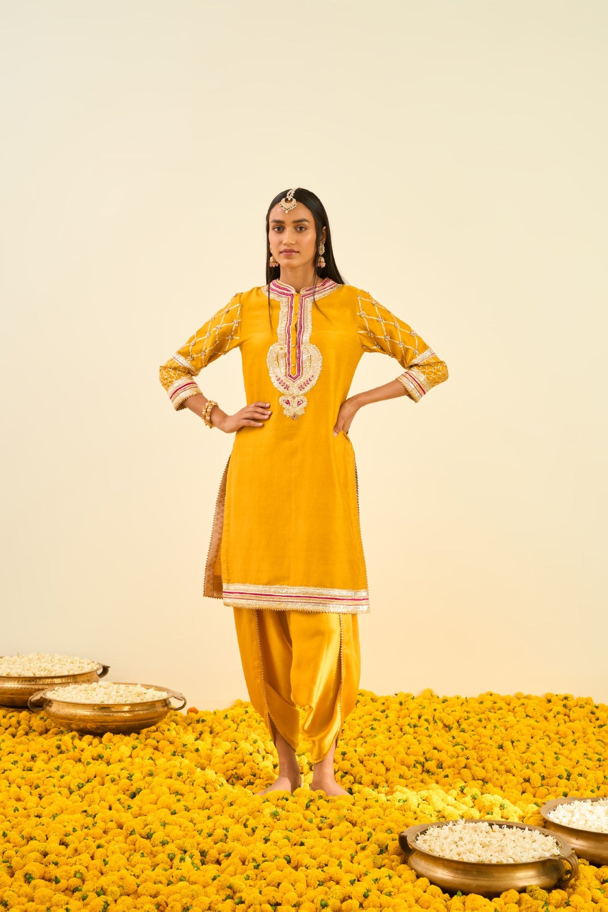 Aminah Glaze Mustard kurta with dhoti