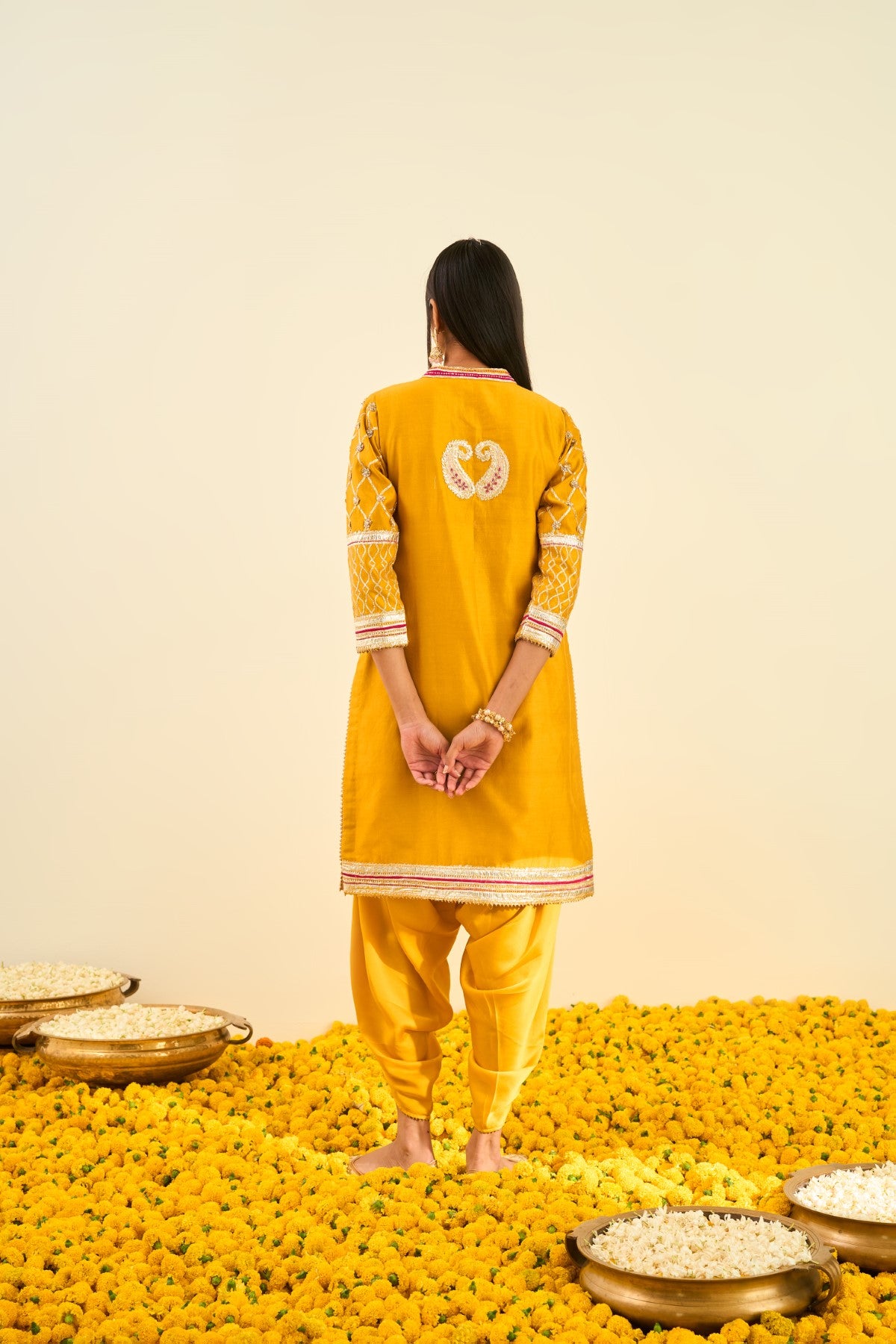 Aminah Glaze Mustard kurta with dhoti