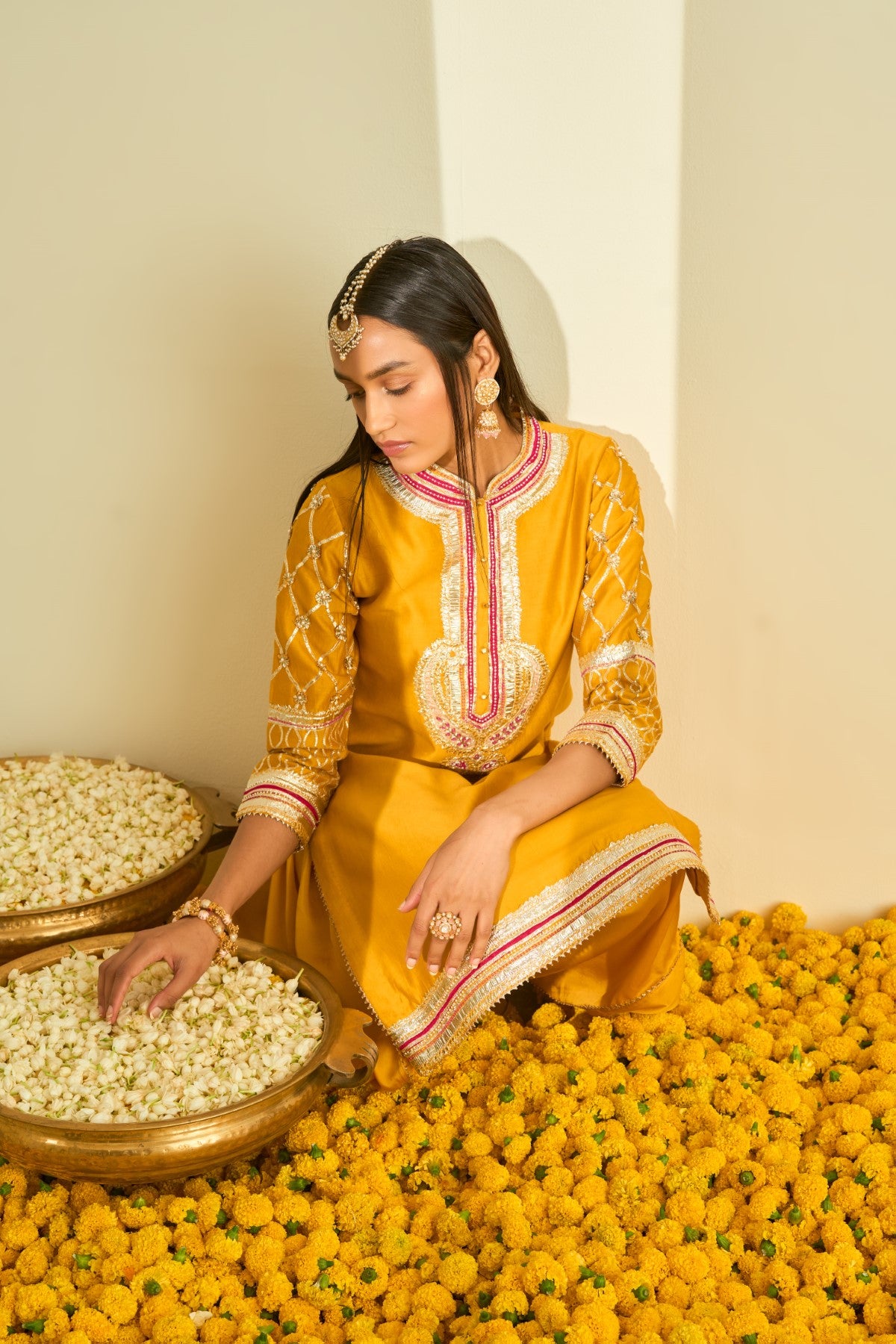 Aminah Glaze Mustard kurta with dhoti