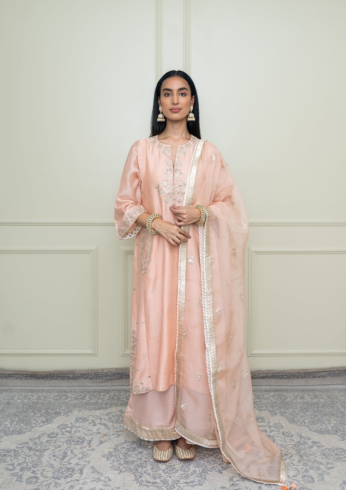 Basirah-Pearl Pink Gota Embroidered Chauga Kurta Set