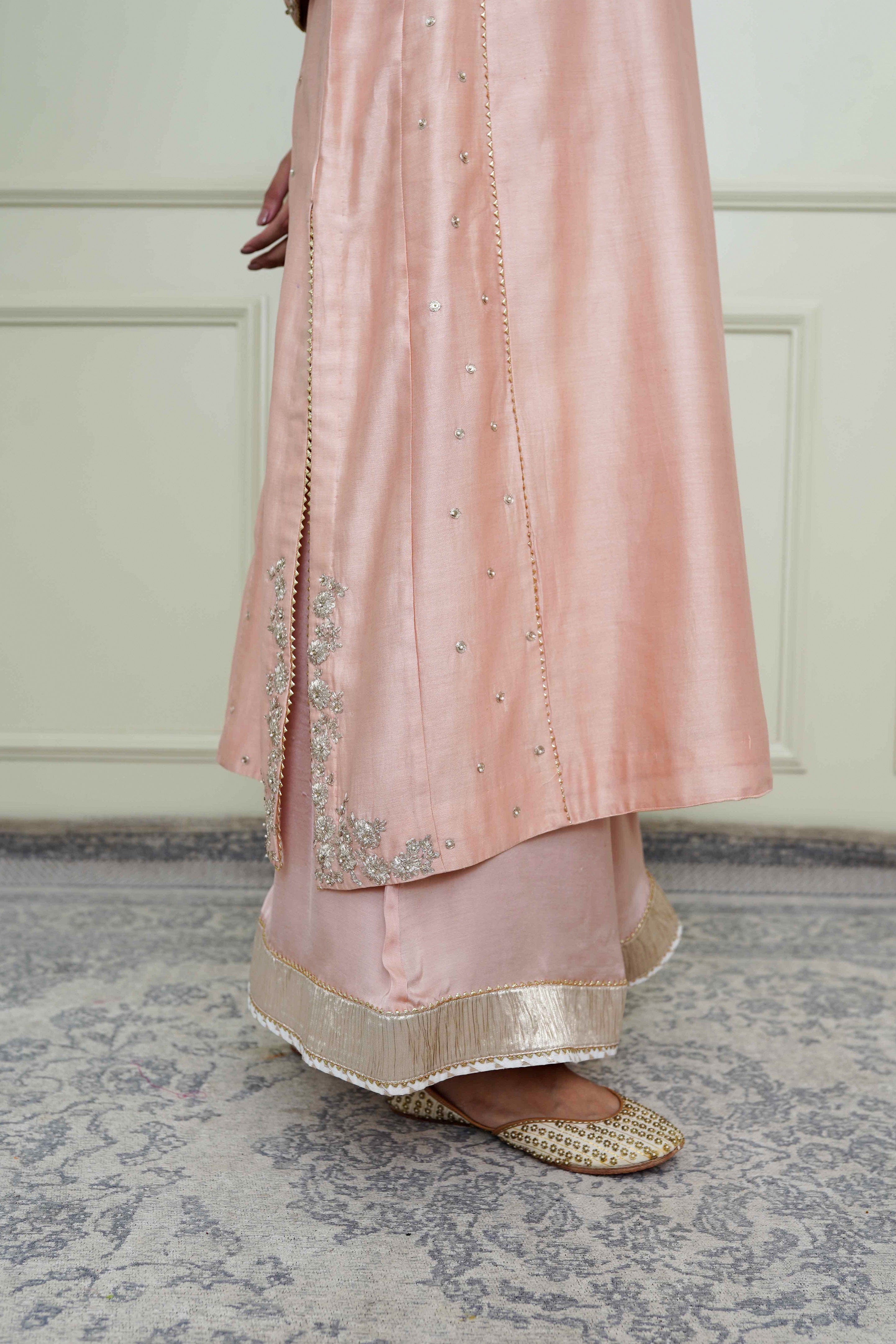 Basirah-Pearl Pink Gota Embroidered Chauga Kurta Set