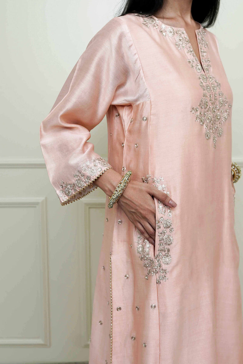 Basirah-Pearl Pink Gota Embroidered Chauga Kurta Set