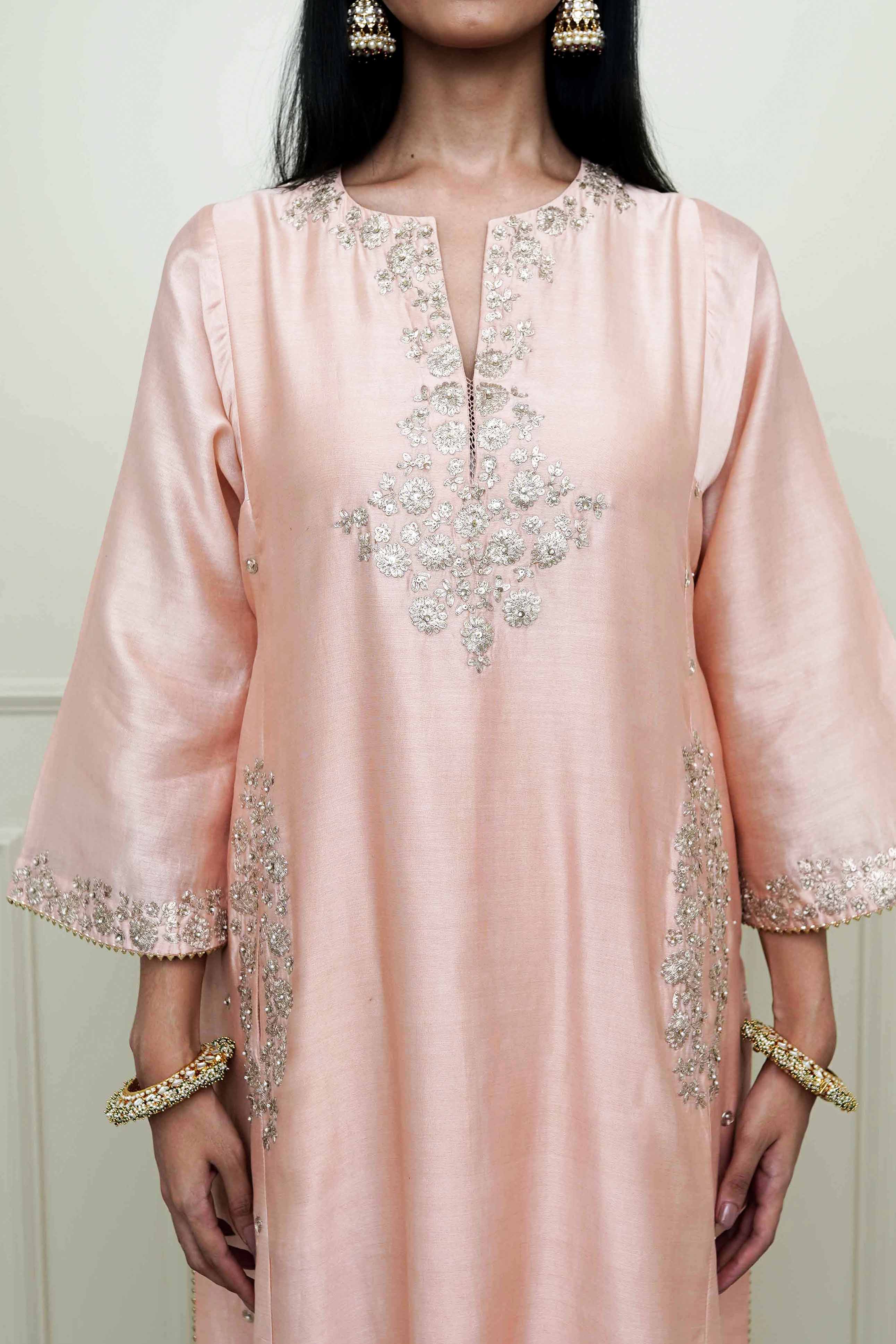 Basirah-Pearl Pink Gota Embroidered Chauga Kurta Set