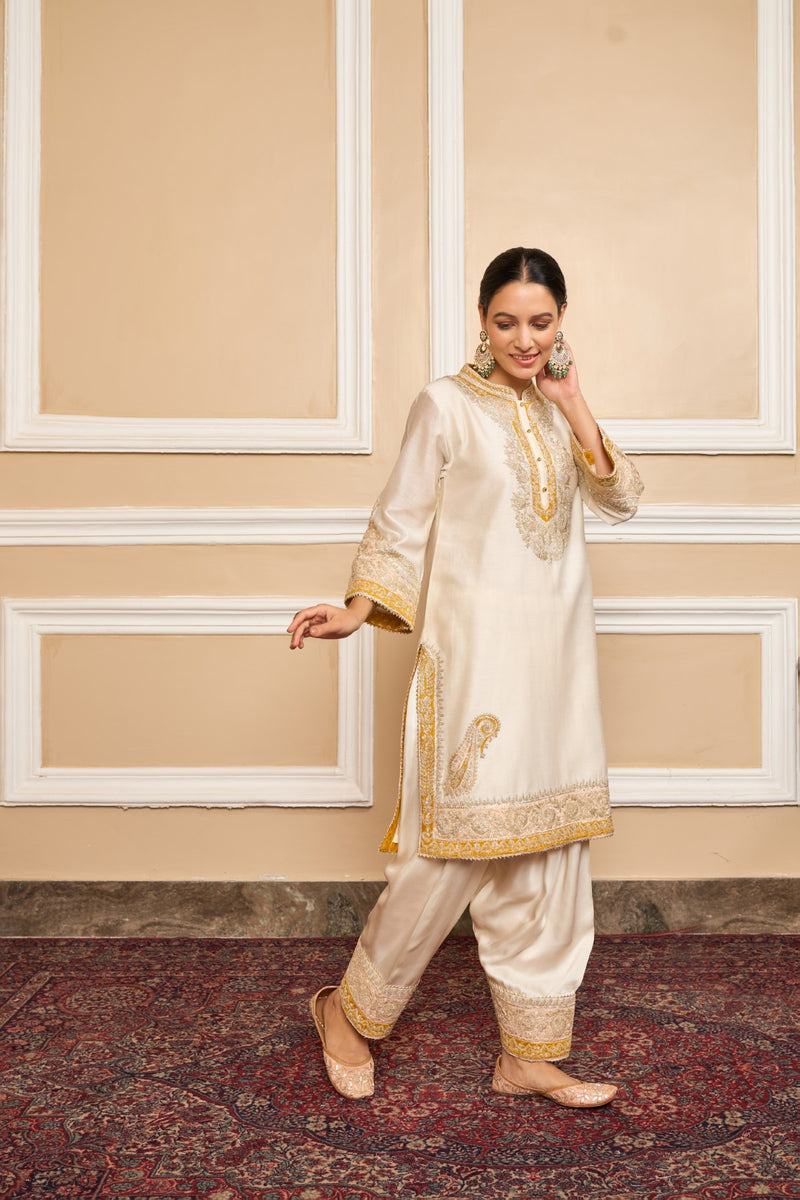 SABAA - DAISY IVORY SHORT KURTA WITH SALWAR AND DUPATTA