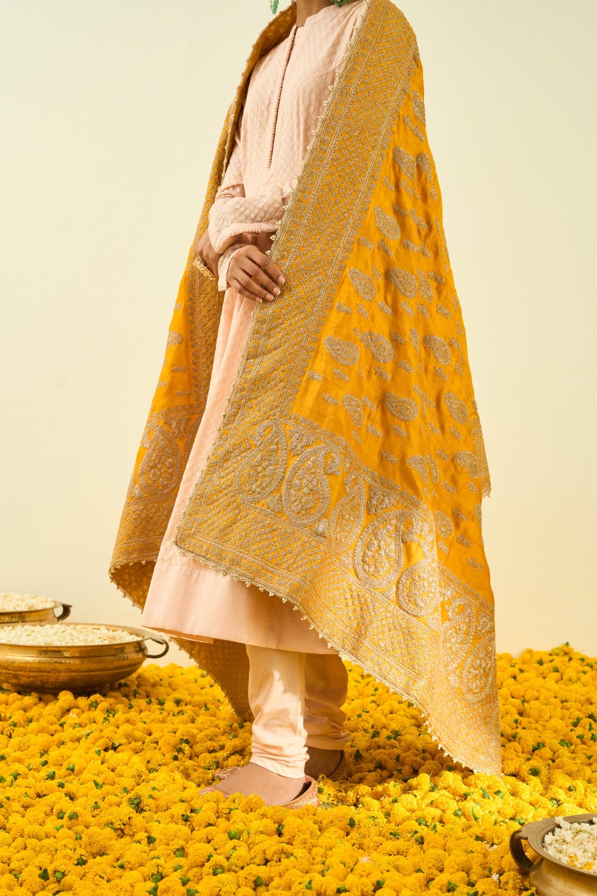 Glaze Mustard Paisley Tilla Embroidery Odhni