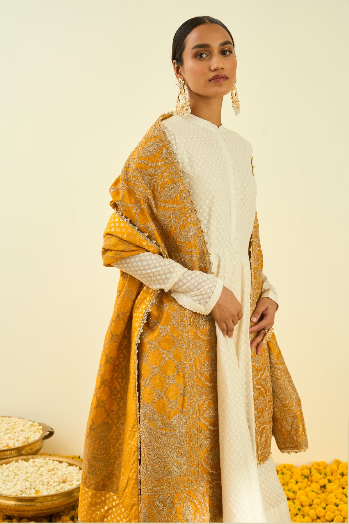 Glaze Mustard Tilla Embroidery Odhni