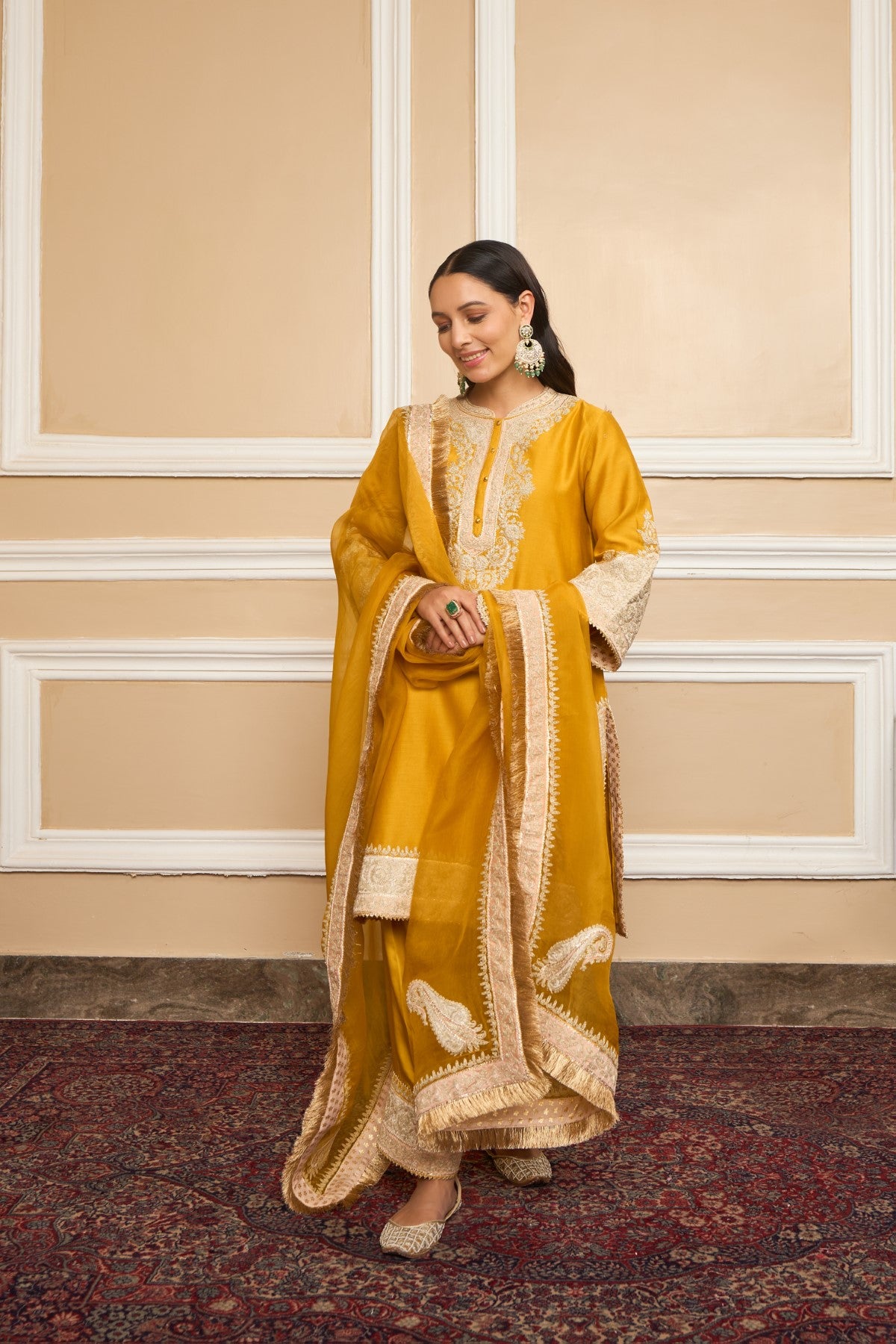 SABAA - GLAZE MUSTARD SHORT KURTA WITH SALWAR AND DUPATTA