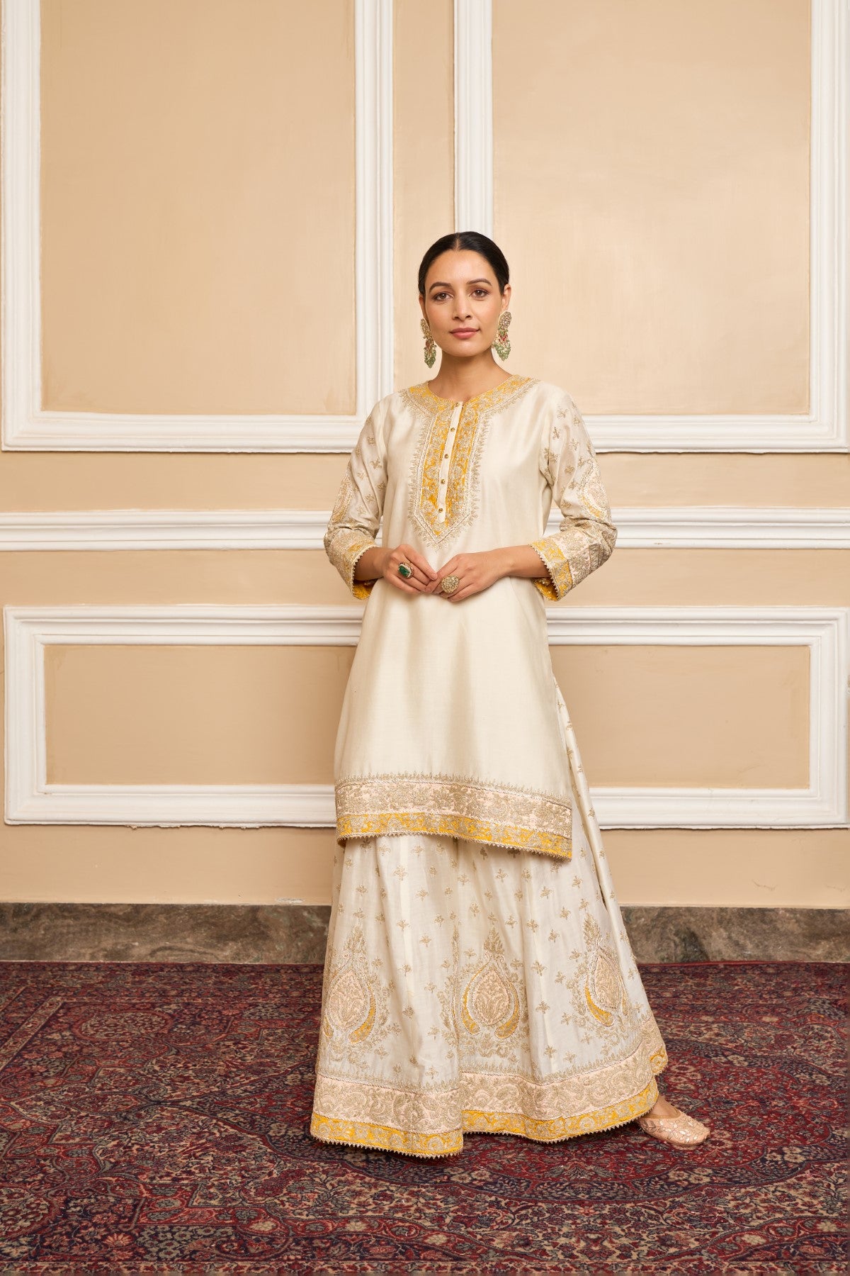 RAINA - DAISY IVORY SHORT KURTA WITH SHARARA AND ODHNI