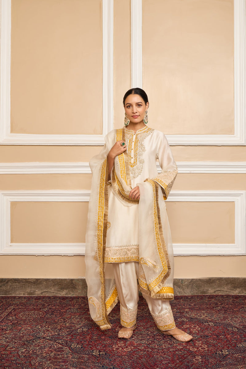 SABAA - DAISY IVORY SHORT KURTA WITH SALWAR AND DUPATTA