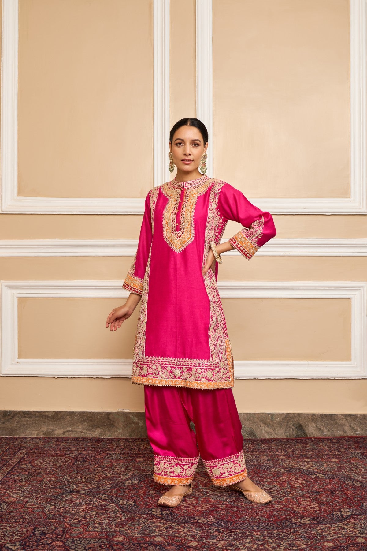 NAAYAAB - HOTPINK SHORT KURTA WITH SALWAR AND DUPATTA