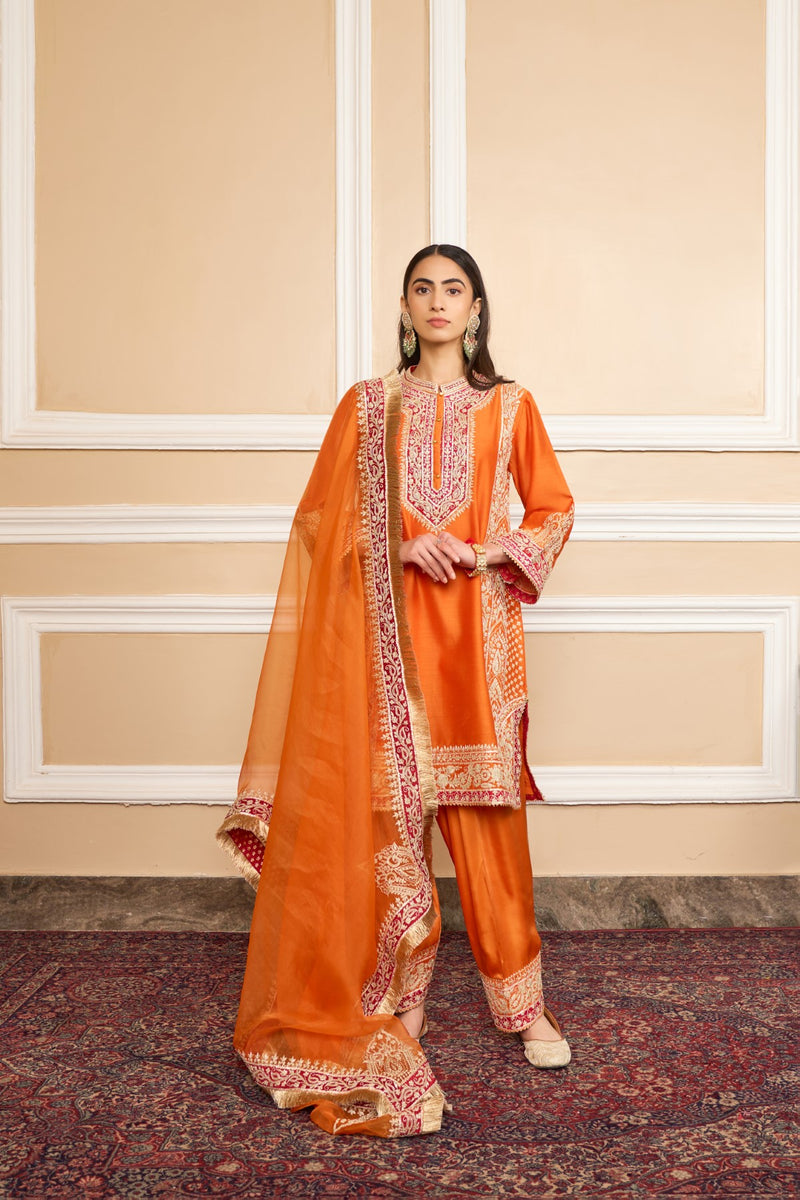 NAAYAAB - Orange SHORT KURTA WITH SALWAR AND DUPATTA